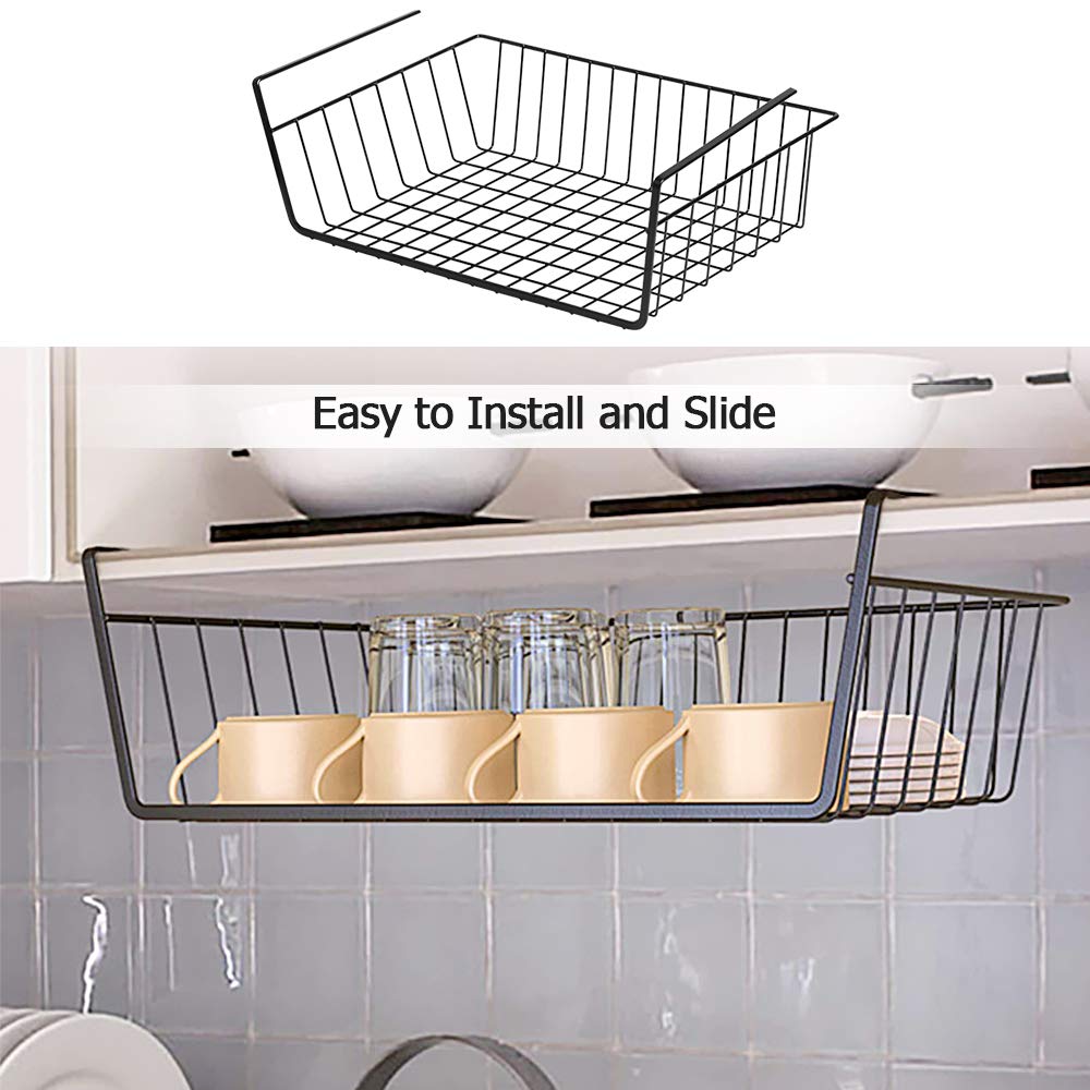 Dveda 4 Pack Under Shelf Basket, Under Cabinet Organizer Shelf, Durable Metal Wire Rack Hanging Basket Storage Rack, Shelf Organ