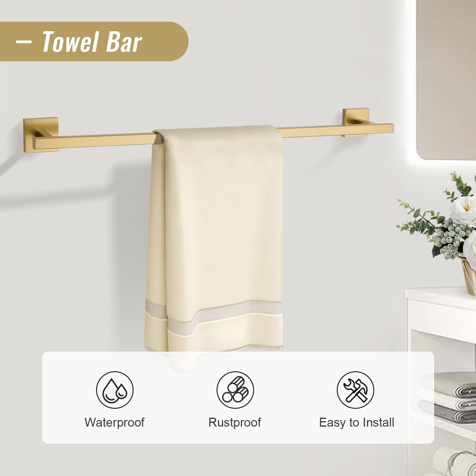 Yacvcl Towel Bar Set, 5-Piece Brushed Gold Bathroom Hardware Set, Gold Bathroom Accessories Set, Sus304 Stainless Steel 23.6 Inc