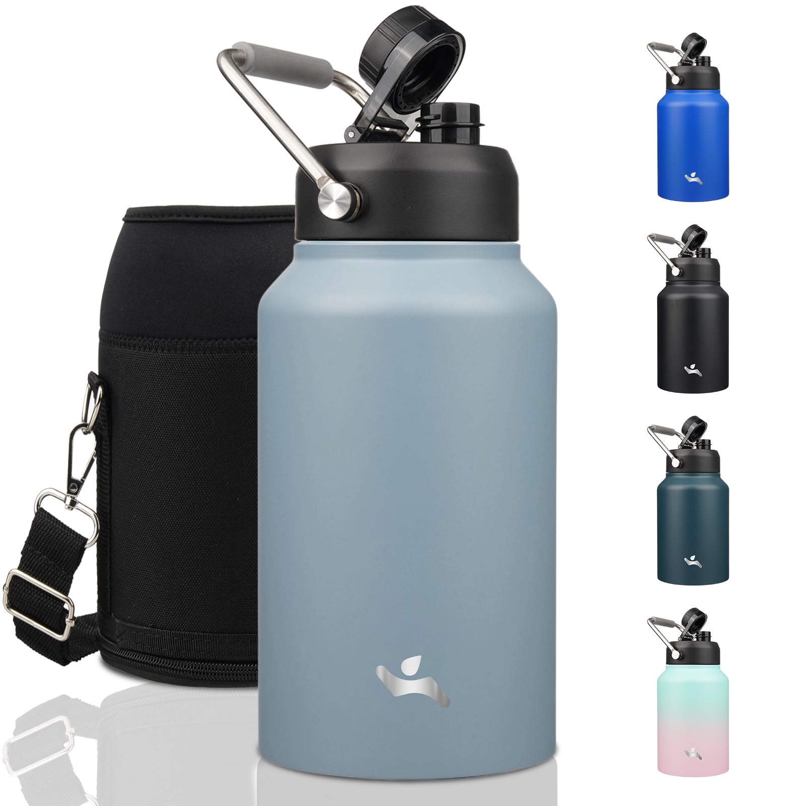 Konokyo Jug with Handle,87 oz Insulated Water Bottle with Carrying Pouch, Double Wall Vacuum Stainless Steel Metal Bottle,Storm 