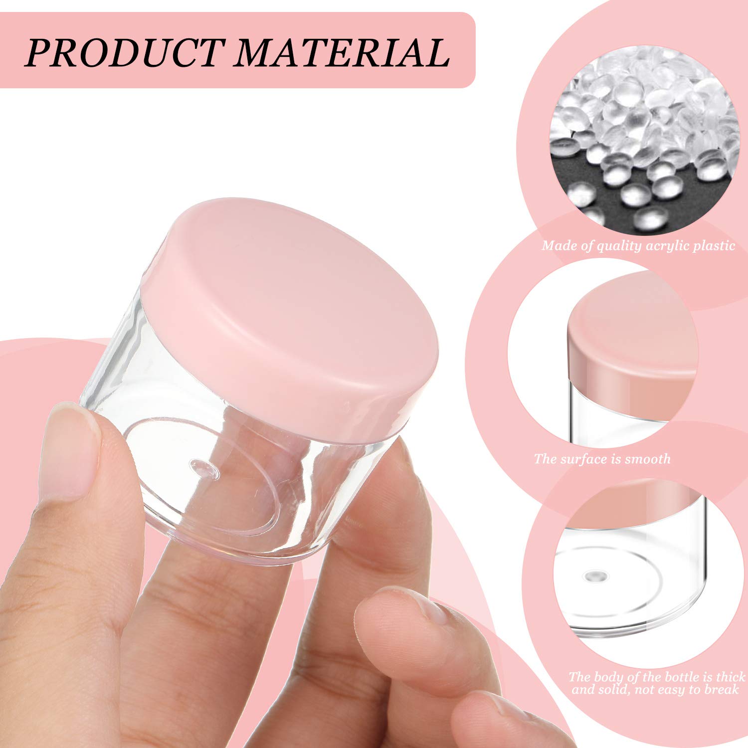 20 Pieces Round Pot Jars Plastic Cosmetic Containers Set With Lid For Liquid Creams Sample, 20 Ml/ 0.7 Oz (Pink Lid)