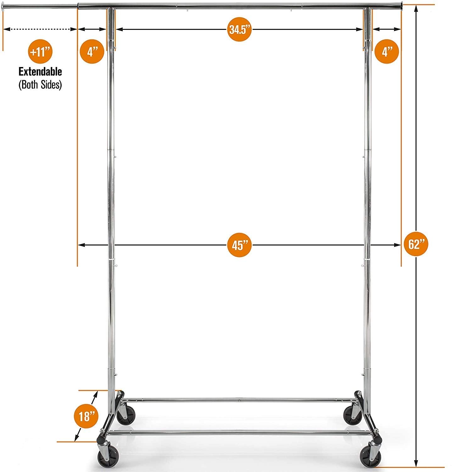 Clothes Rack For Hanging Clothes - Heavy Duty Commercial Grade Chrome For Clothing, Garment Rack Adjustable, Collapsible, Expand