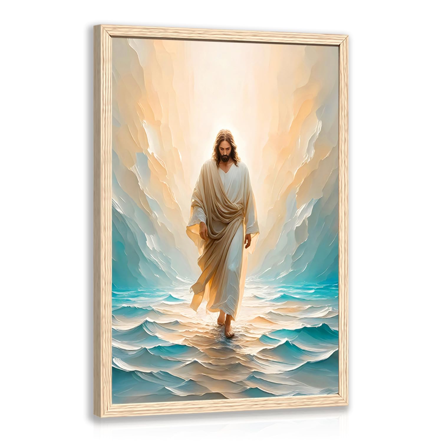 Jesus Walking On Water Wall Art,Wood Framed,16L X12W X1