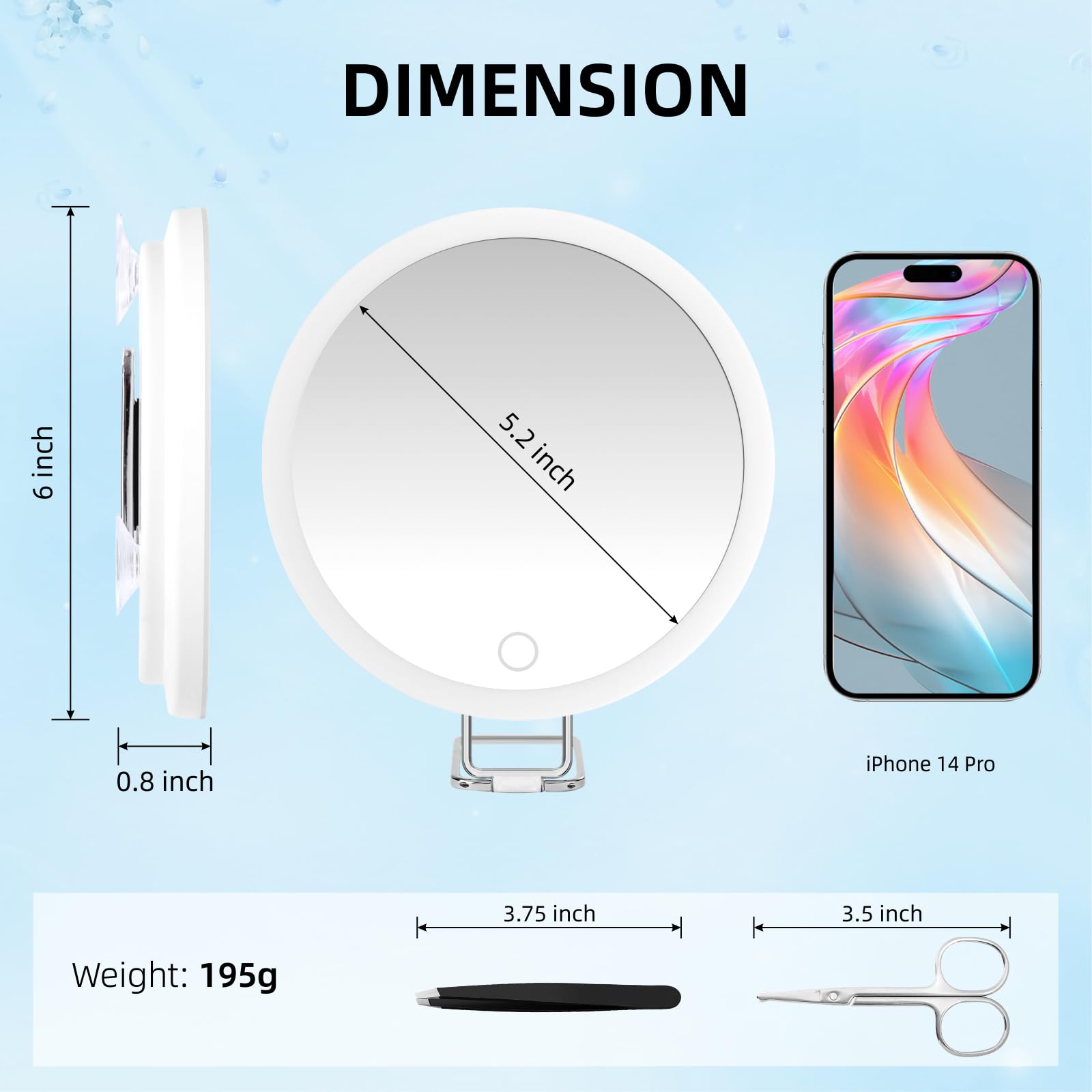 JJhxr 20X Magnifying Mirror with Light - 6" LED, 3 Color Dimmable, White, 360° Adjustable, Model 621White-20X, 3
