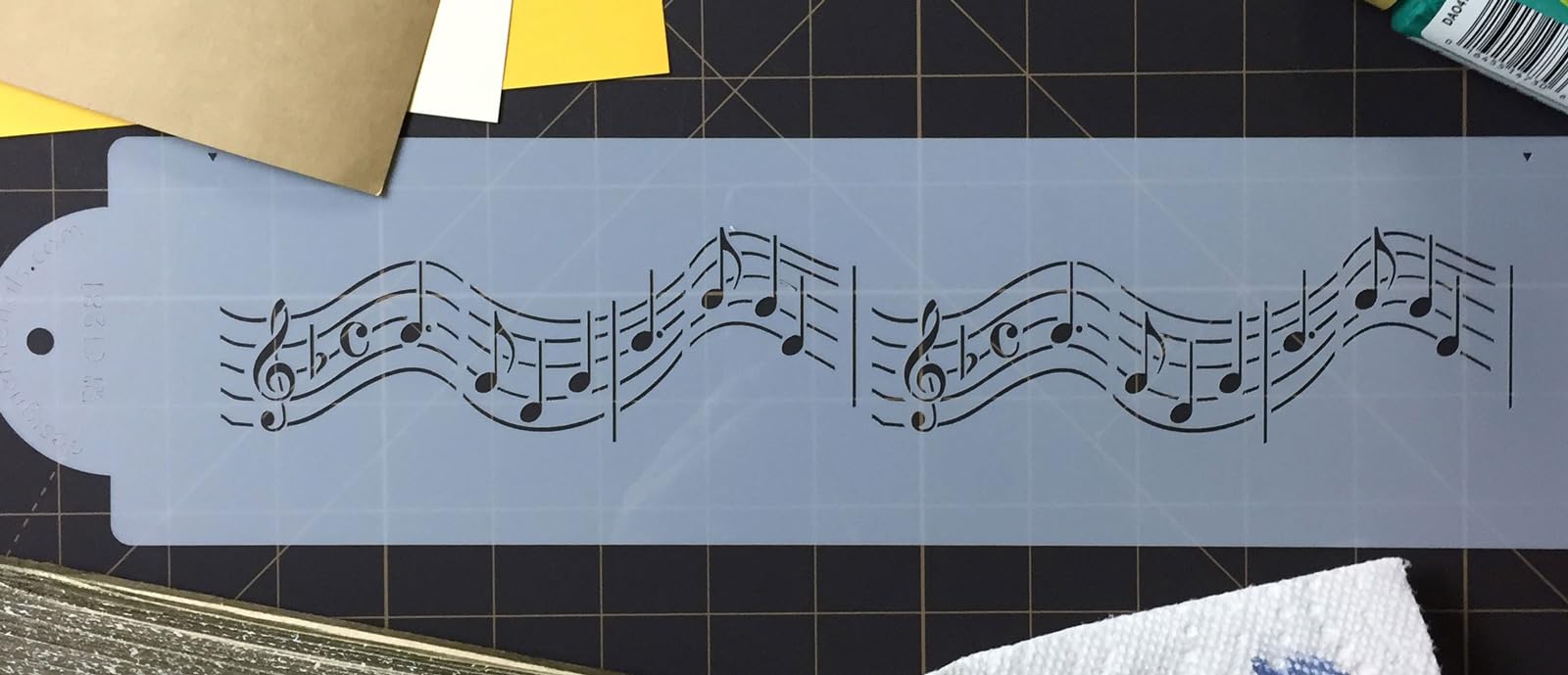 Designer Stencils C128T Musical Notes Cake Stencil, Beige/Semi-Transparent, 12''