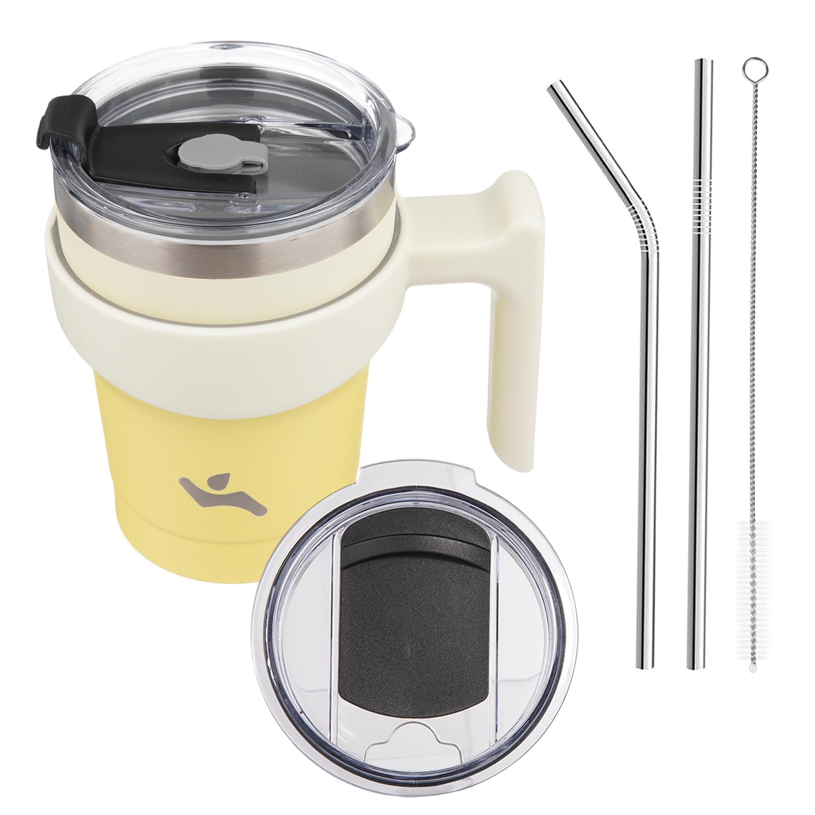 Konokyo 10 oz Tumbler with Handle and 2 Straw 2 Lid, Insulated Water Bottle Stainless Steel Vacuum Cup Reusable Travel Mug,Lemon