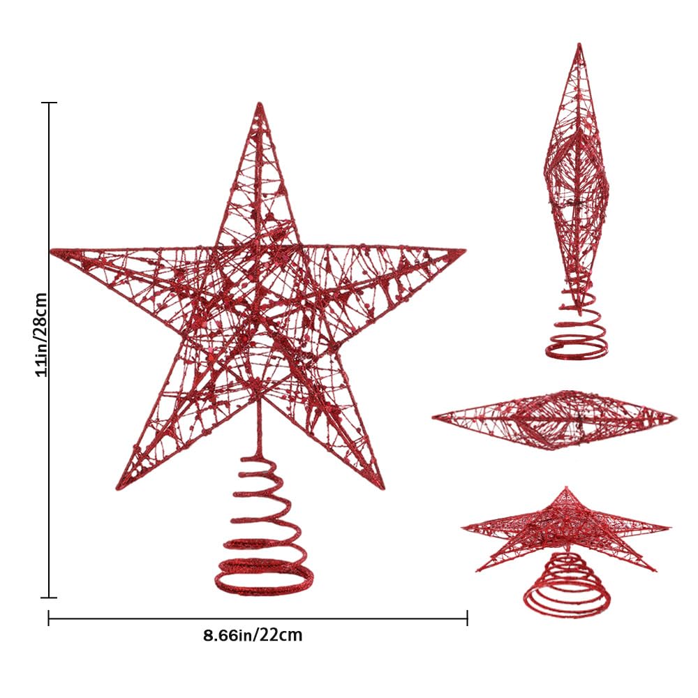 Christmas Tree Toppers Xmas Glitter Red Hollow Star Treetop Topper for Christmas Tree Decoration