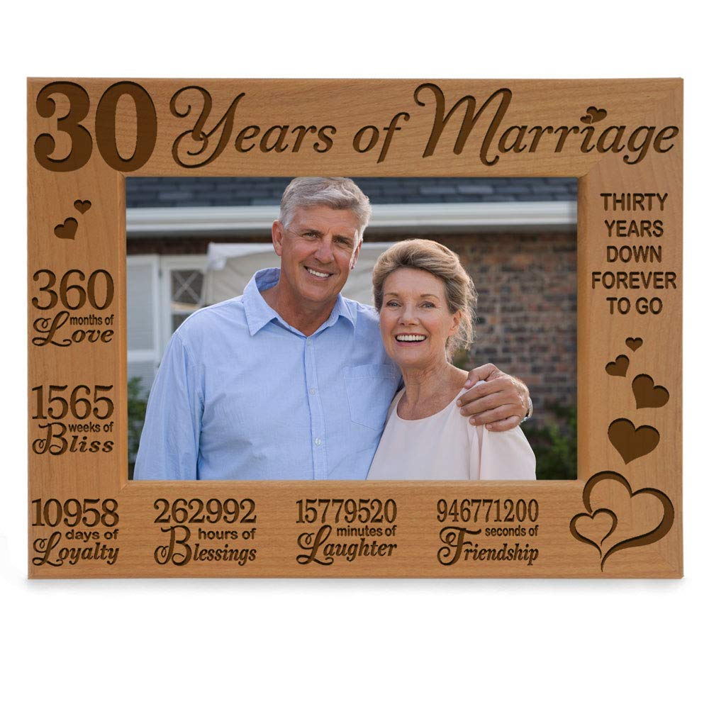 KATE POSH 30 Years of Marriage Engraved Natural Wood Picture Deame, 30th Anniversary, Husband and Wife, 30 Years Down Forever to