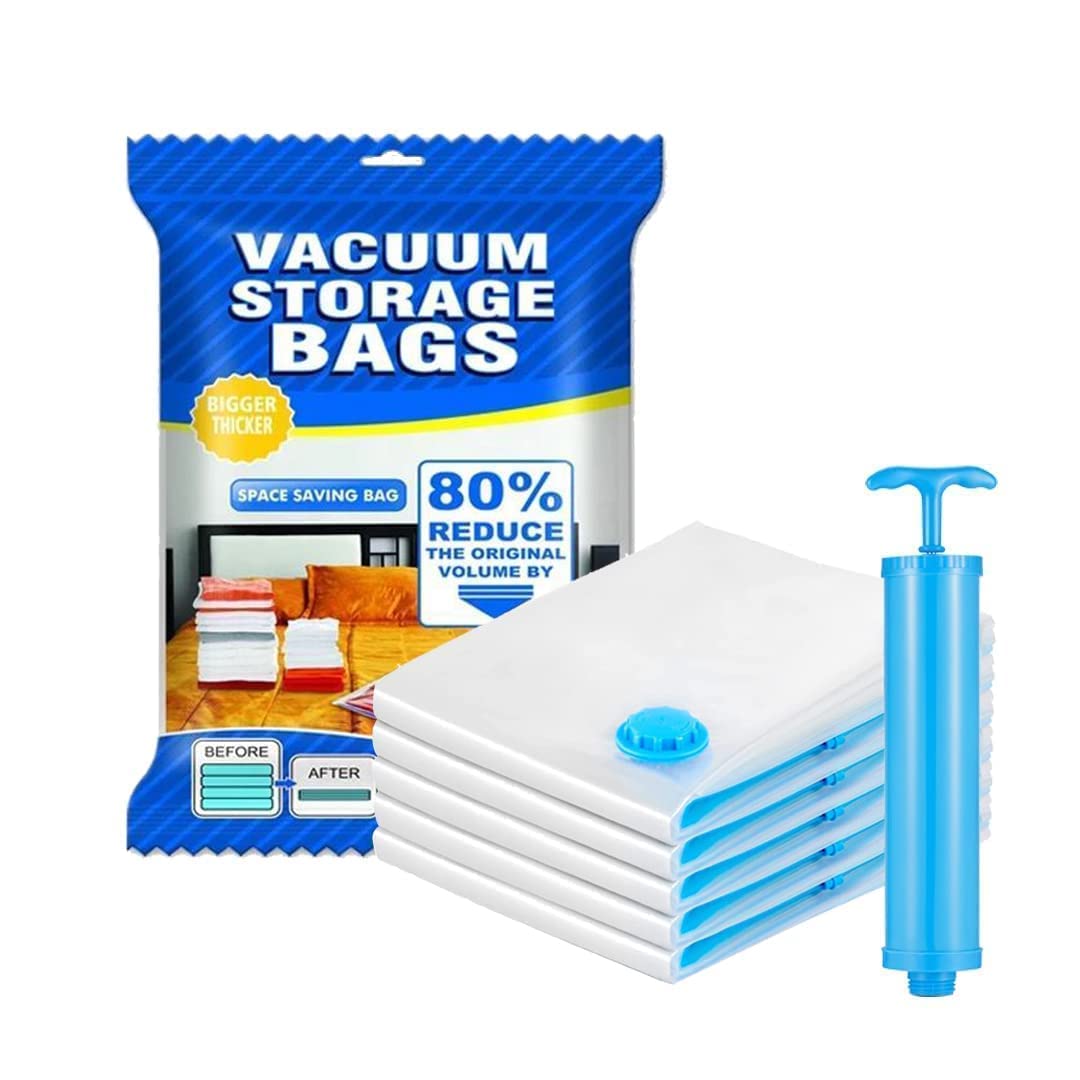 Lootwagon 5 Pack Vacuum Bags For Travel With Electric Pump And Hand Pump (2S/2M/1L) Airtight, Reusable Space Saver Compression B
