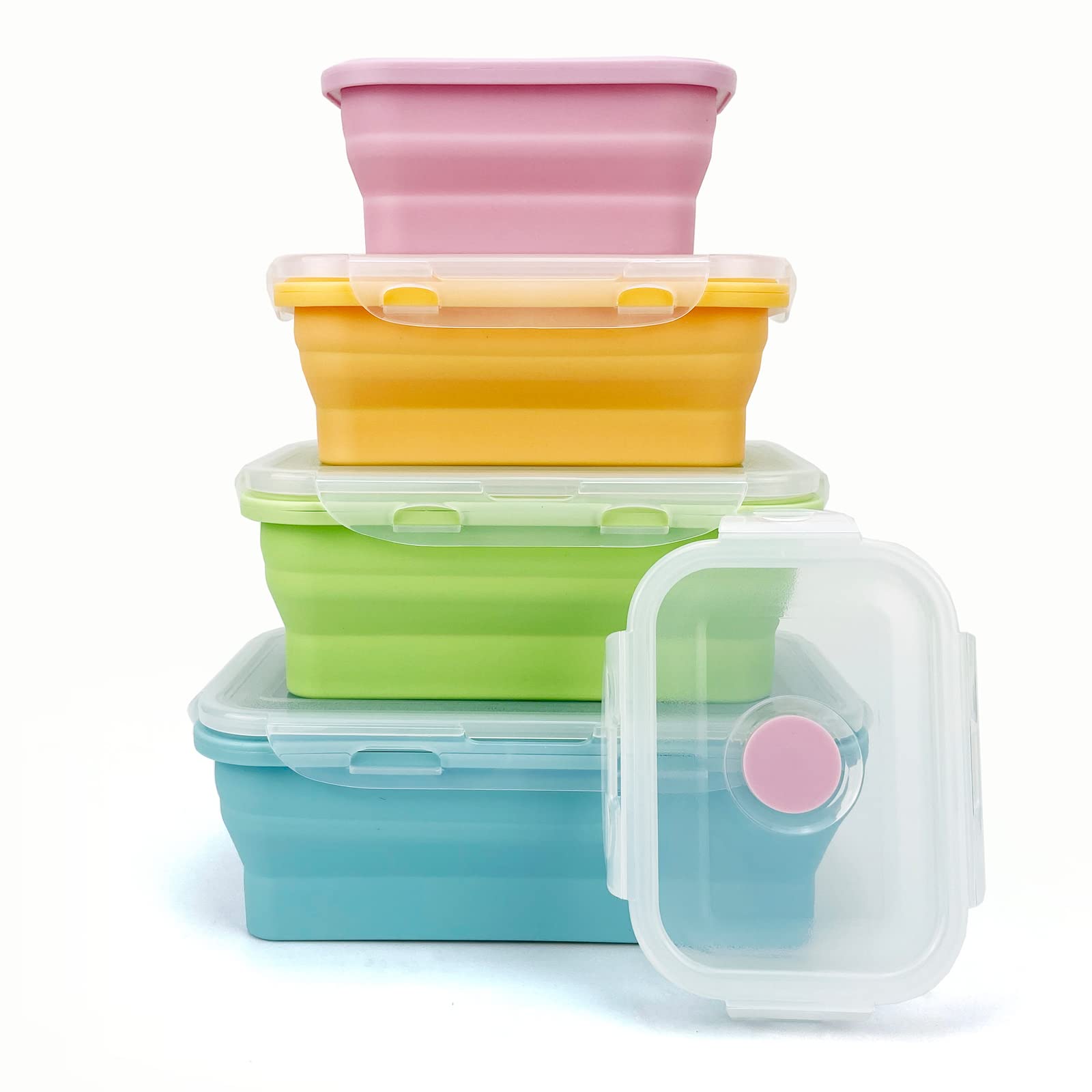 Lunbengo 4Pack Collapsible Reusable Lunch Containers, 350Ml-500Ml-800Ml-1200Ml, Silicone Food Storage Containers With Lids, Food