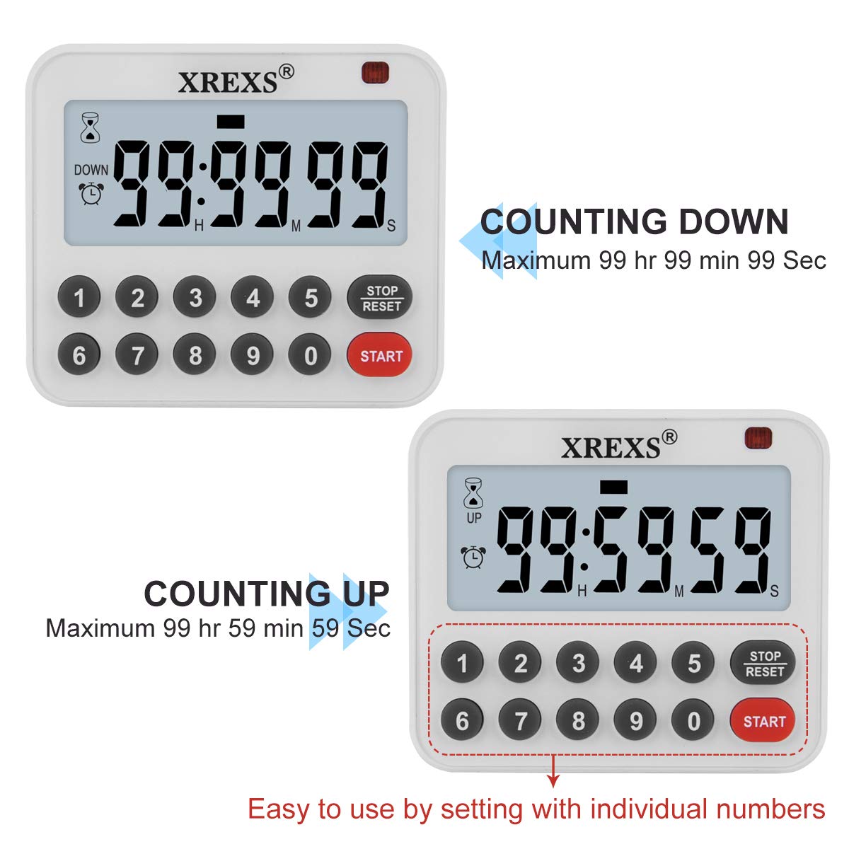 Xrexs Digital Kitchen Timer Magnetic Countdown Up Cooking Timer Loud Alarm And Mute Optional, Magnet And Stand, Large Display Cl