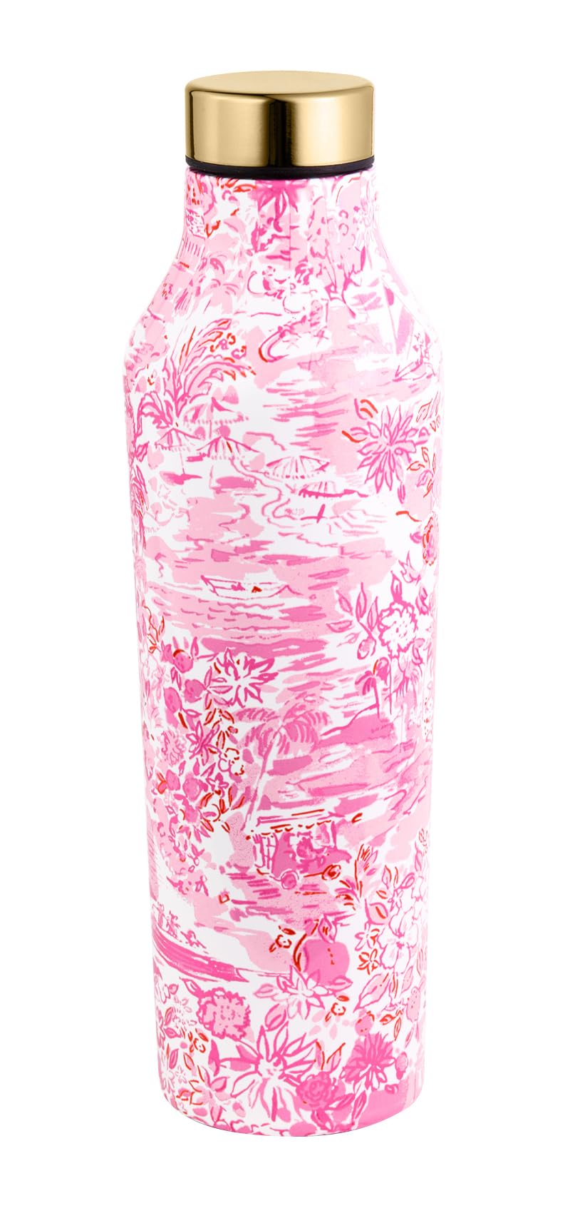 Lilly Pulitzer Stainless Steel Water Bottle, 18 Oz Metal Water Bottle, Pink Double Wall Insulated Tumbler with Lid, Seaside Scen