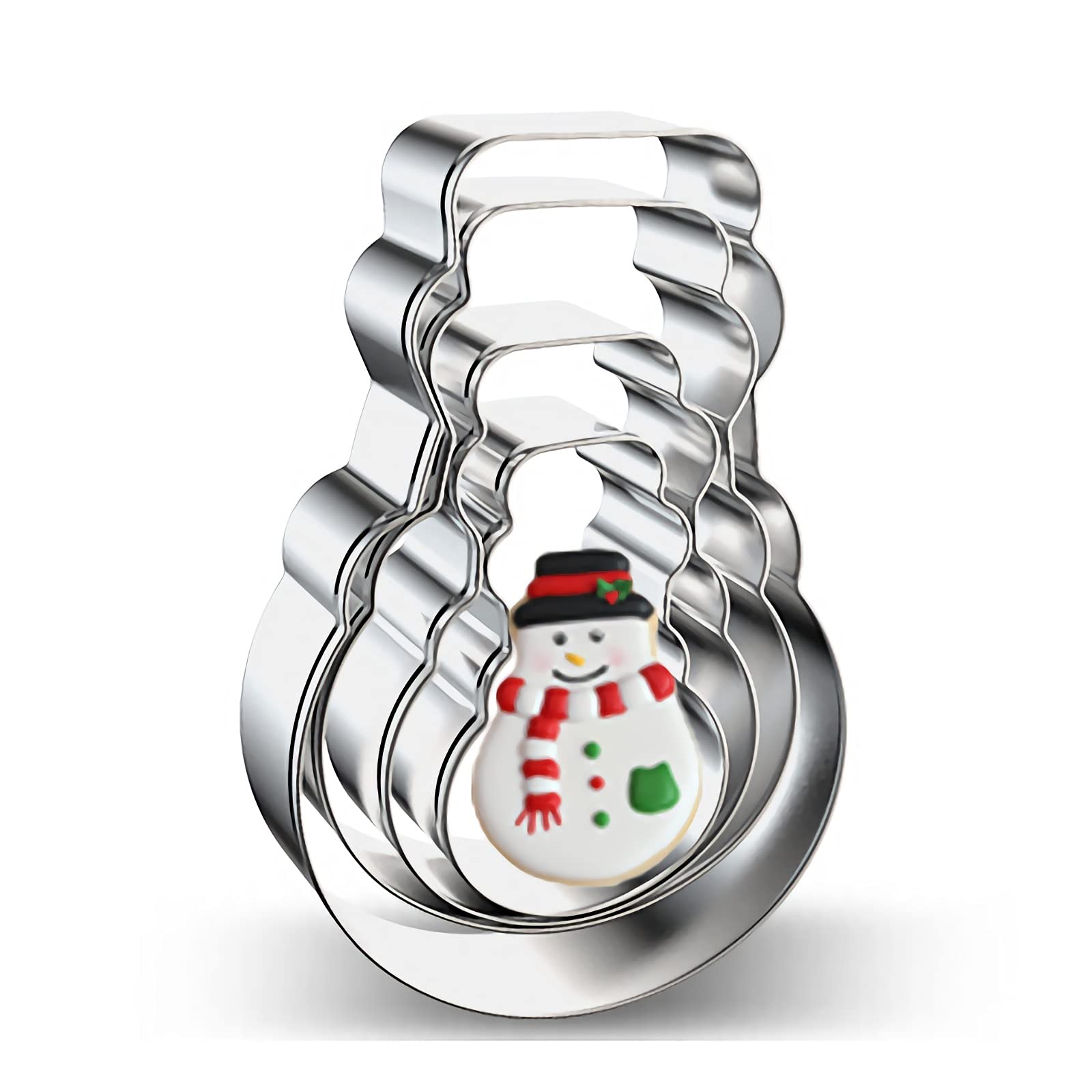 Snowman Cookie Cutter Set Of 4 - Small, Medium, Large, Oversized Different Sizes Snowman With Hat Cookie Cutters Biscuit Mold Fo