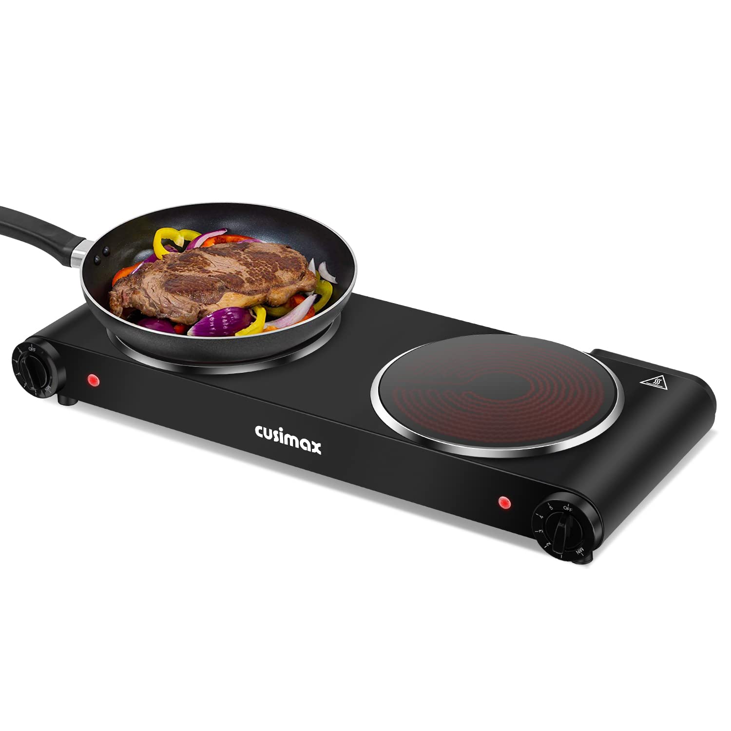 Cusimax Electric Stove, 1800W Infrared Hot Plate, 7 Inch Ceramic Glass Portable Double Burner Cooktop for Dorm Office Home Camp,