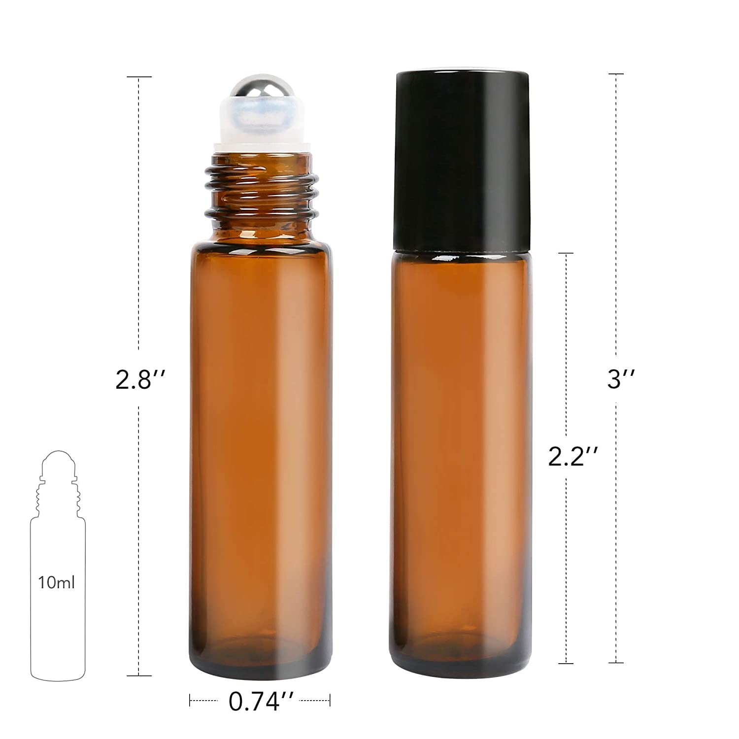 Hinnaswa Essential Oil Roller Bottles, Empty Refillable Roll On Glass Bottles, Leak Proof Glass Bottle, Stainless Steel Balls Fo