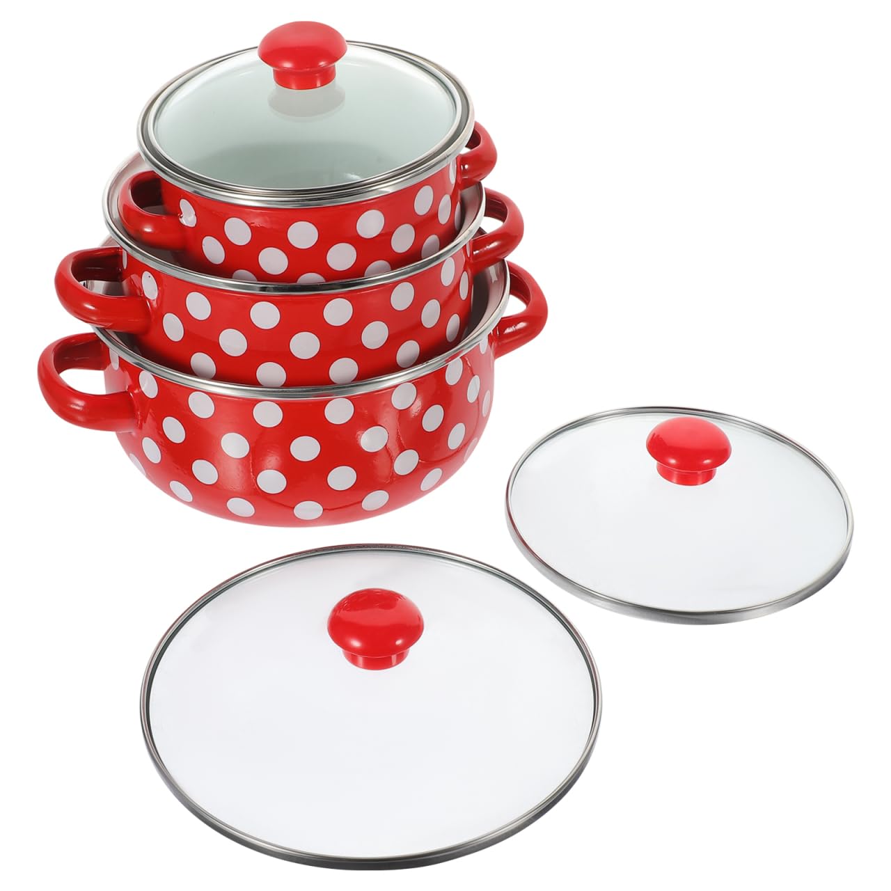 Zerodeko Mini Soup Pot Set Enamel Cooking Pots with Double Handles Flat Bottom Saucepan for Home Kitchen Cooking Stews and Sauce