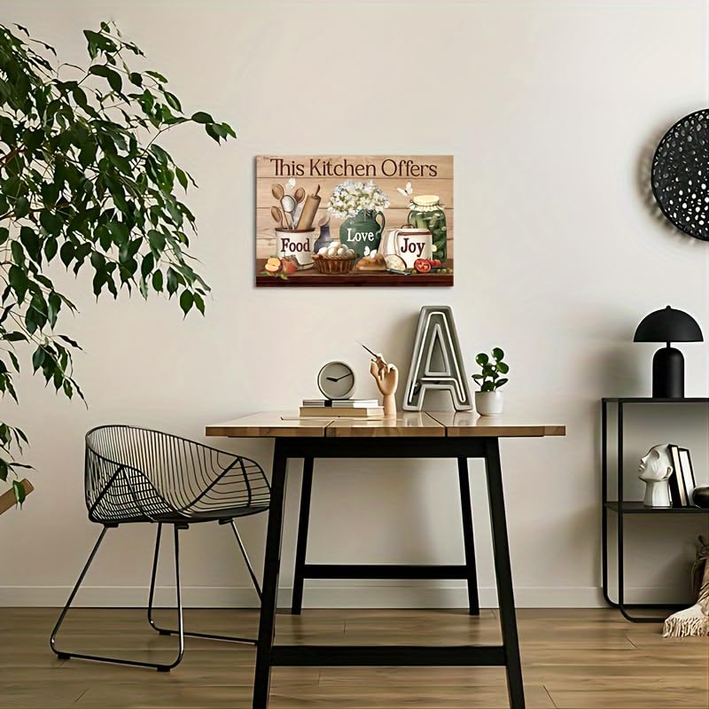 KACHI PENCIL Wooden Framed Kitchen Wall Art Farmhouse Rustic Kitchen Pictures Wall Decor Canvas Print Painting Modern Home Frame