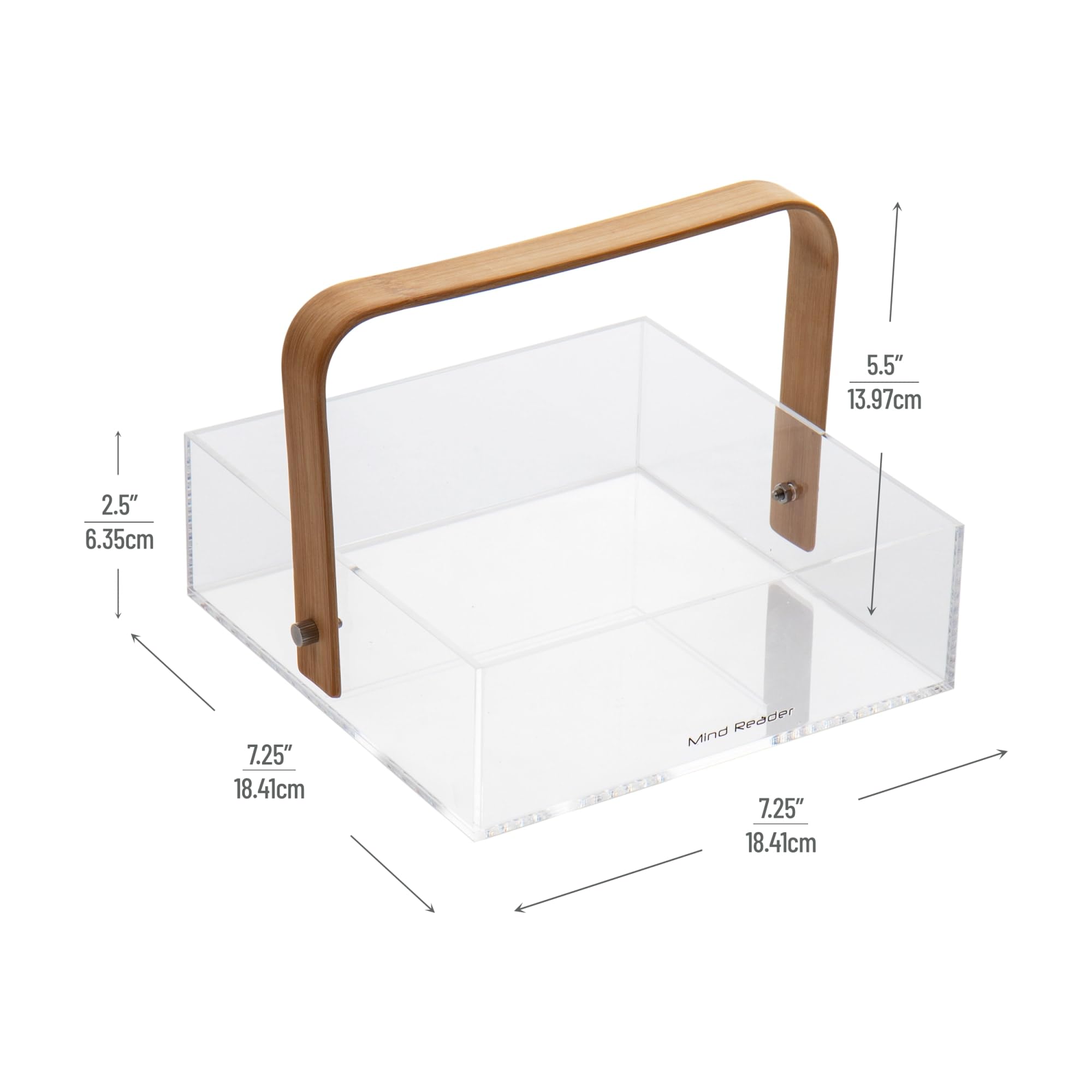 Mind Reader Napkin Holder, Kichen Storage, Countertop Organizer, Caddy, Kitchen, Acrylic, 7.25''L X 7.25''W X 5.5''H, Brown