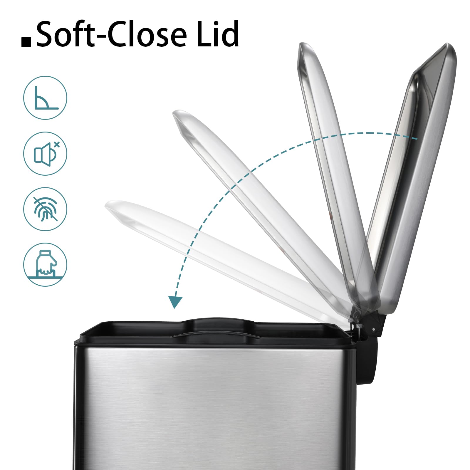 Arlopu 13.2 Gal Slim Kitchen Trash Can With Lid, 50L Stainless Steel Garbage Can, Large Kitchen Rubbish Can, Step Trash Bin W/Fo