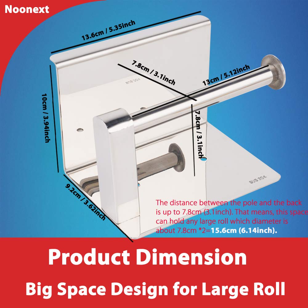 Adhesive Toilet Paper Holder with Shelf Wall Mounted  SUS304 Stainless Steel Toilet Paper Roll Holder  Mega Roll Tissue Roll Paper Dispenser  No Drilling or Wall Mounted with Screws (Polished Chrome)