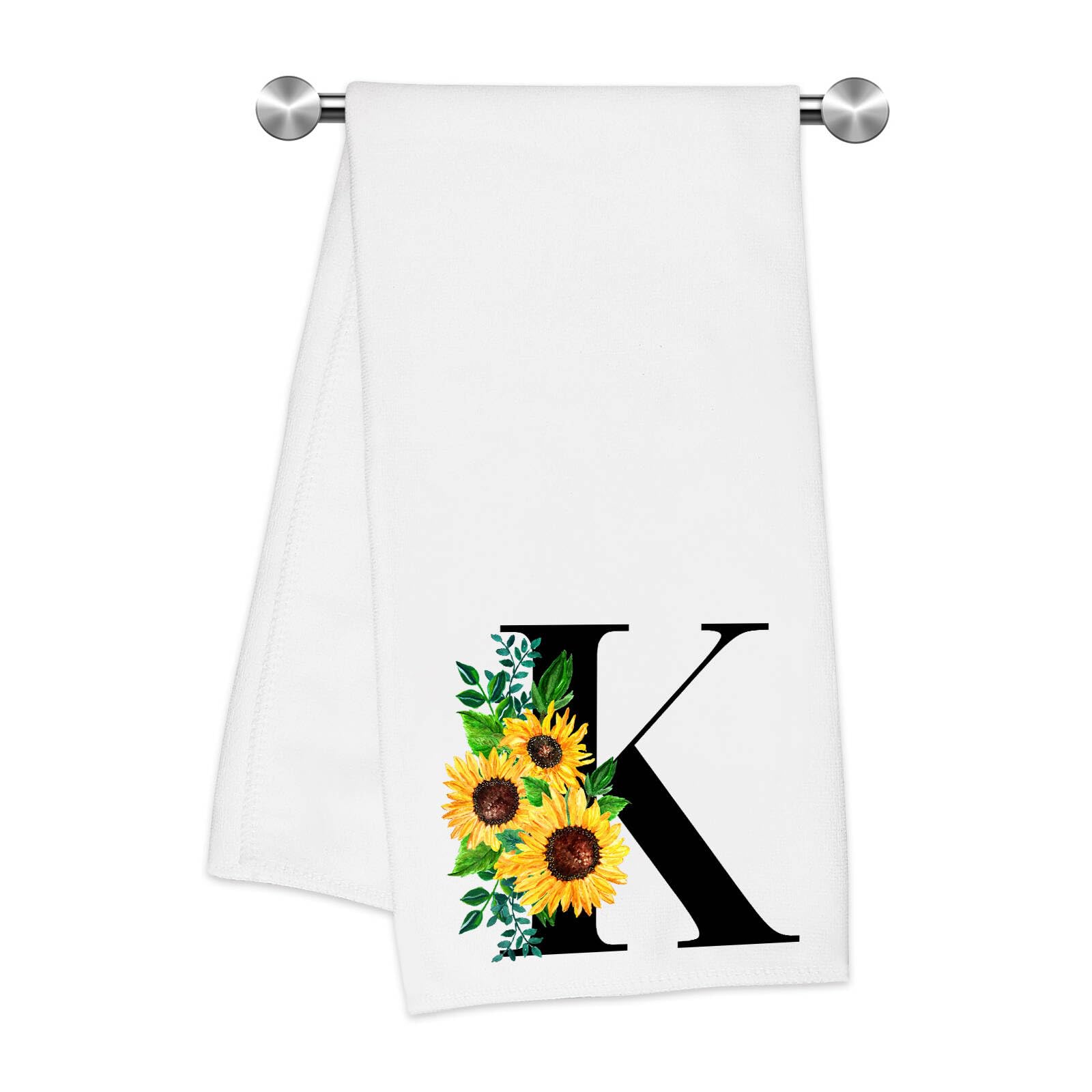 Z-synka Monogrammed Sunflower Hand Towels,Ini-tial K Tea Towel Letter Kitchen Towels,Sunflower Gifts for Women,Monogram Dish Tow