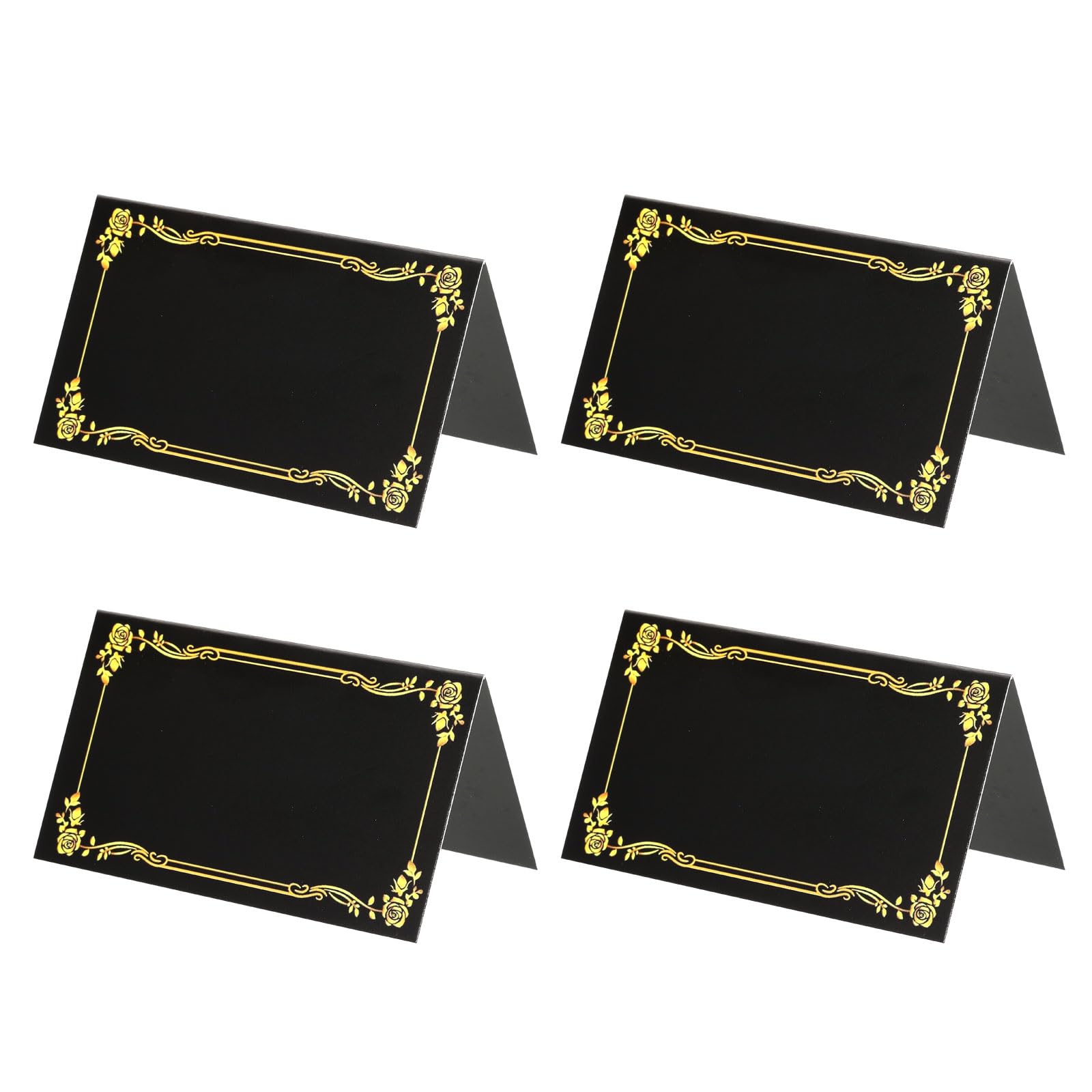 Patikil 25 Pack Reserved Table Signs, Gold Edge Printing Tables Tent Blank Card, Black