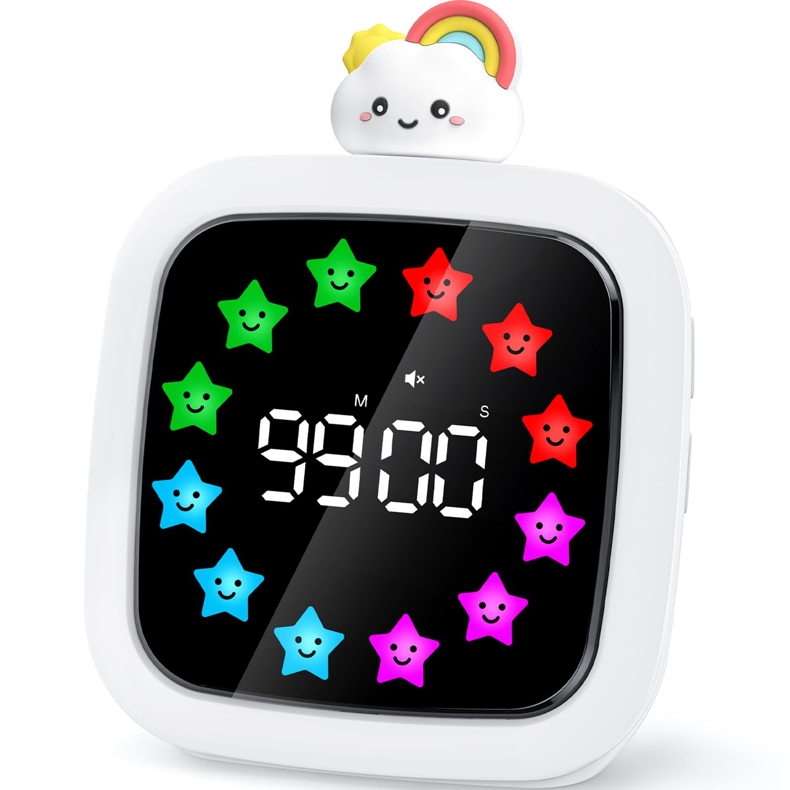 Yunbaoit Digital Visual Timer for Kids, Rechargeable 99-Minute Silent Countdown Timer with 19 Ringtones, 9 Optional DIY Color St