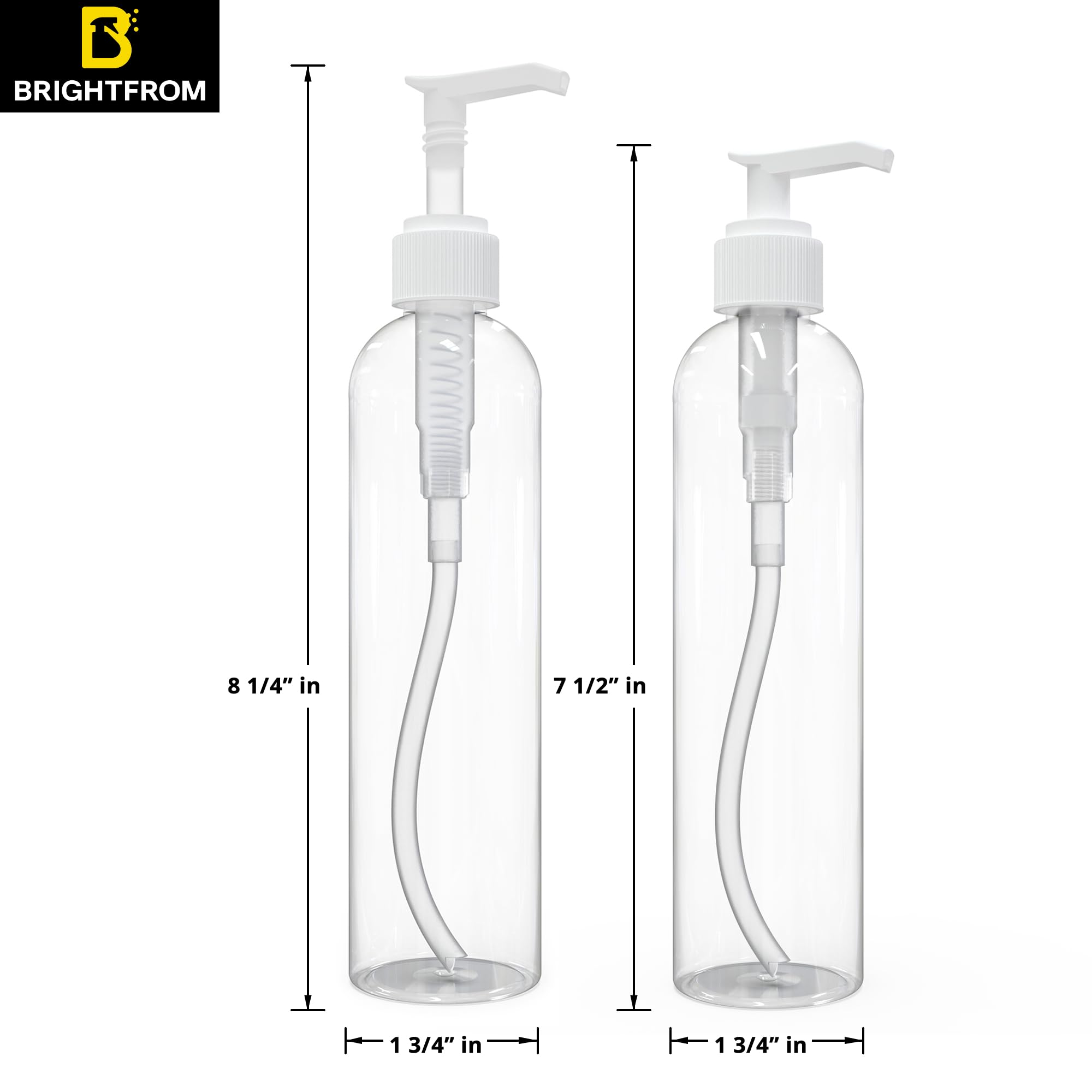 Brightfrom Lotion Pump Bottles, Empty 8 Oz, Bpa-Free, Pet Refillable Plastic Containers, Clear With White Dispenser For - Soap,