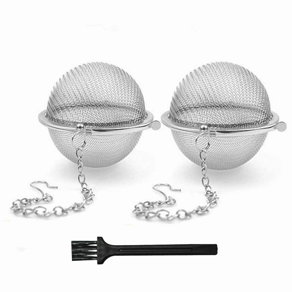 Shuo 2Pcs Stainless Steel Tea Strainer Mesh Tea Ball Filter Net Round With Chain