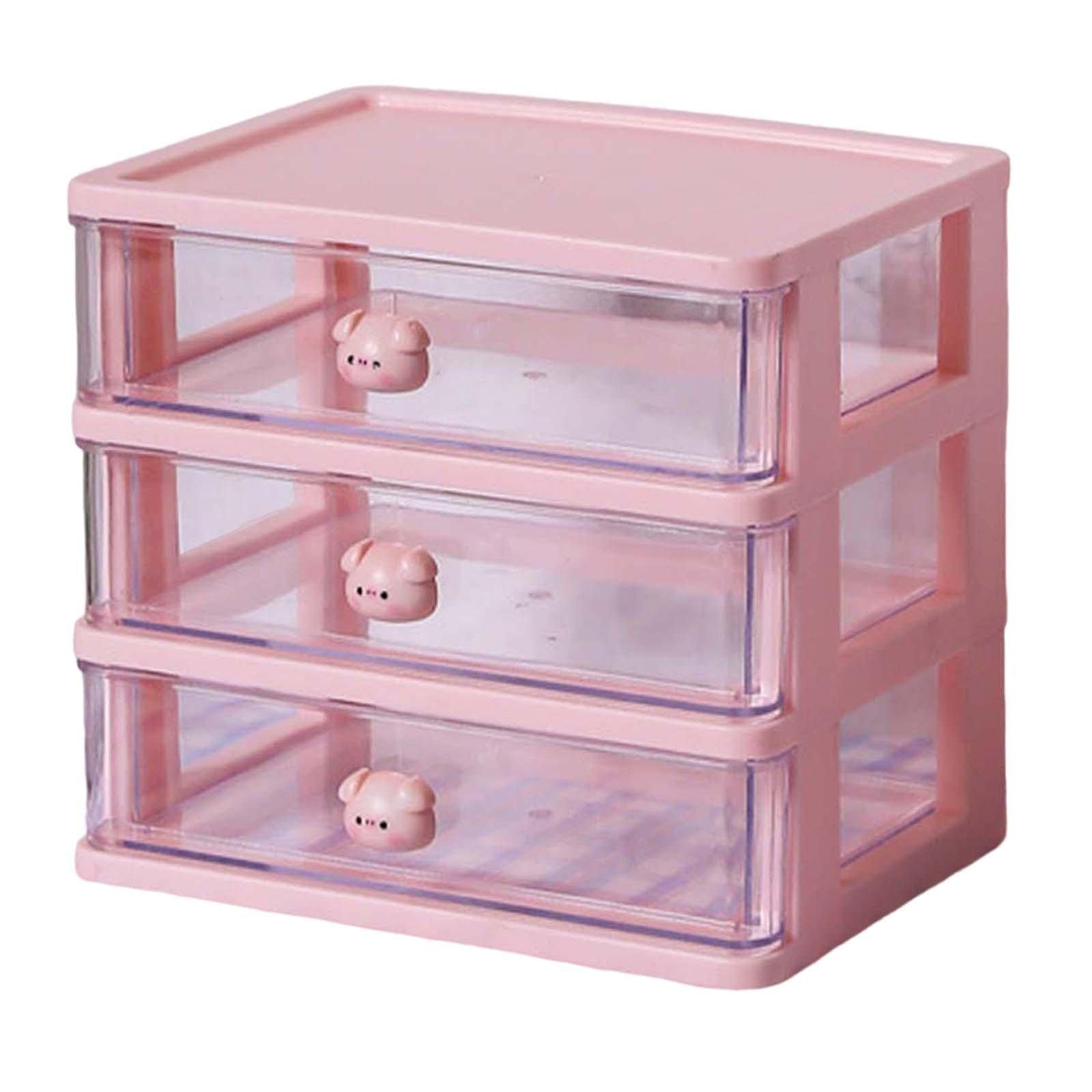 Lichts Desktop Drawer Organizer Cosmetic Organiser Case For Dressing Table 3 Drawers Pink