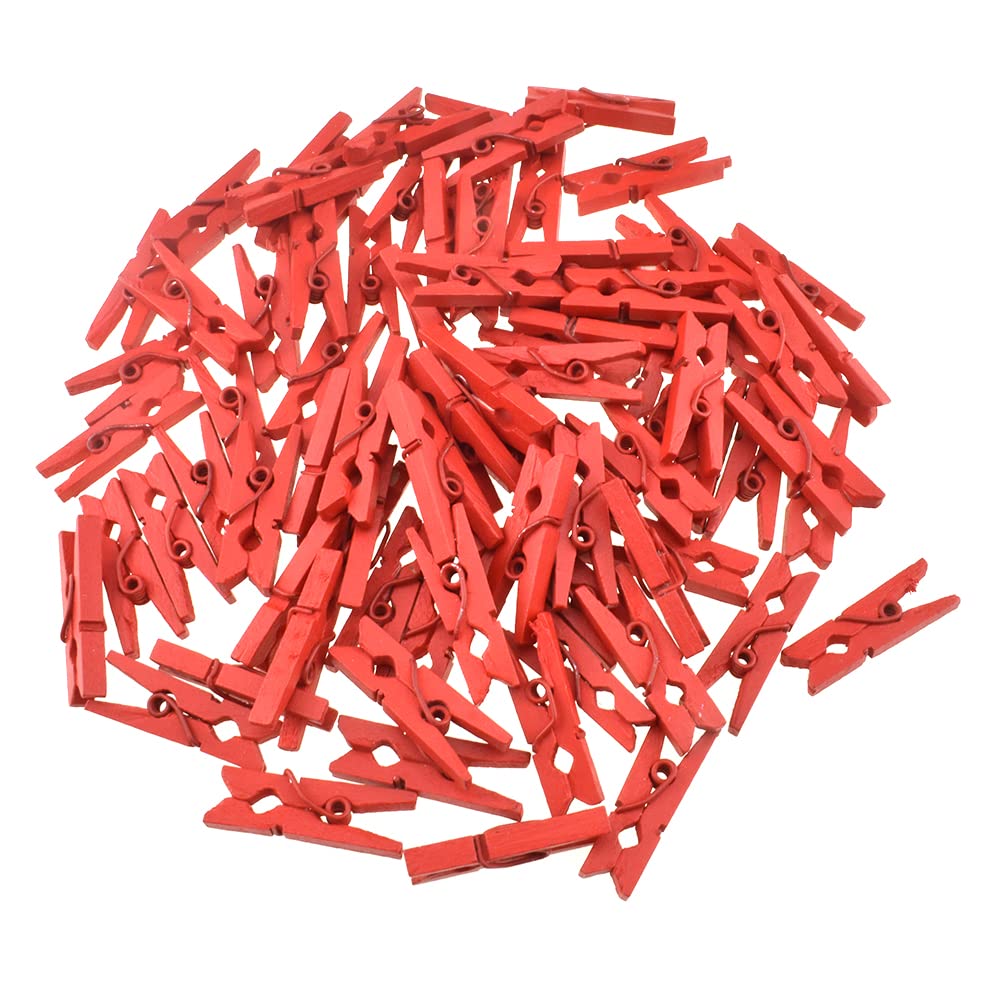 Hahiyo Red Wooden Clothes Pins Clothespins Mini Aviod Fall Apart 1 Inches Length 80 Pack Strong Springs No Rust No Discoloration