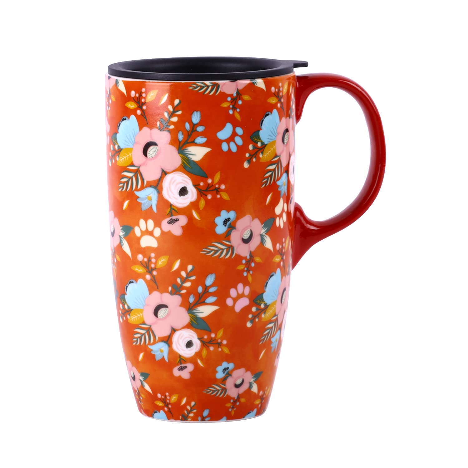 Topadorn Coffee Ceramic Mug Porcelain Latte Tea Cup With Lid 17oz. Orange Coffee Cup