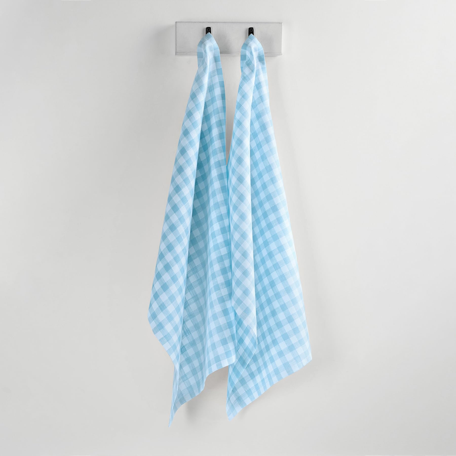 Solino Home Linen Kitchen Towels Set Of 2 - Blue Bell 17 X 26 Inch - 100% Pure Linen Gingham Check Kitchen/Tea Towels - Machine