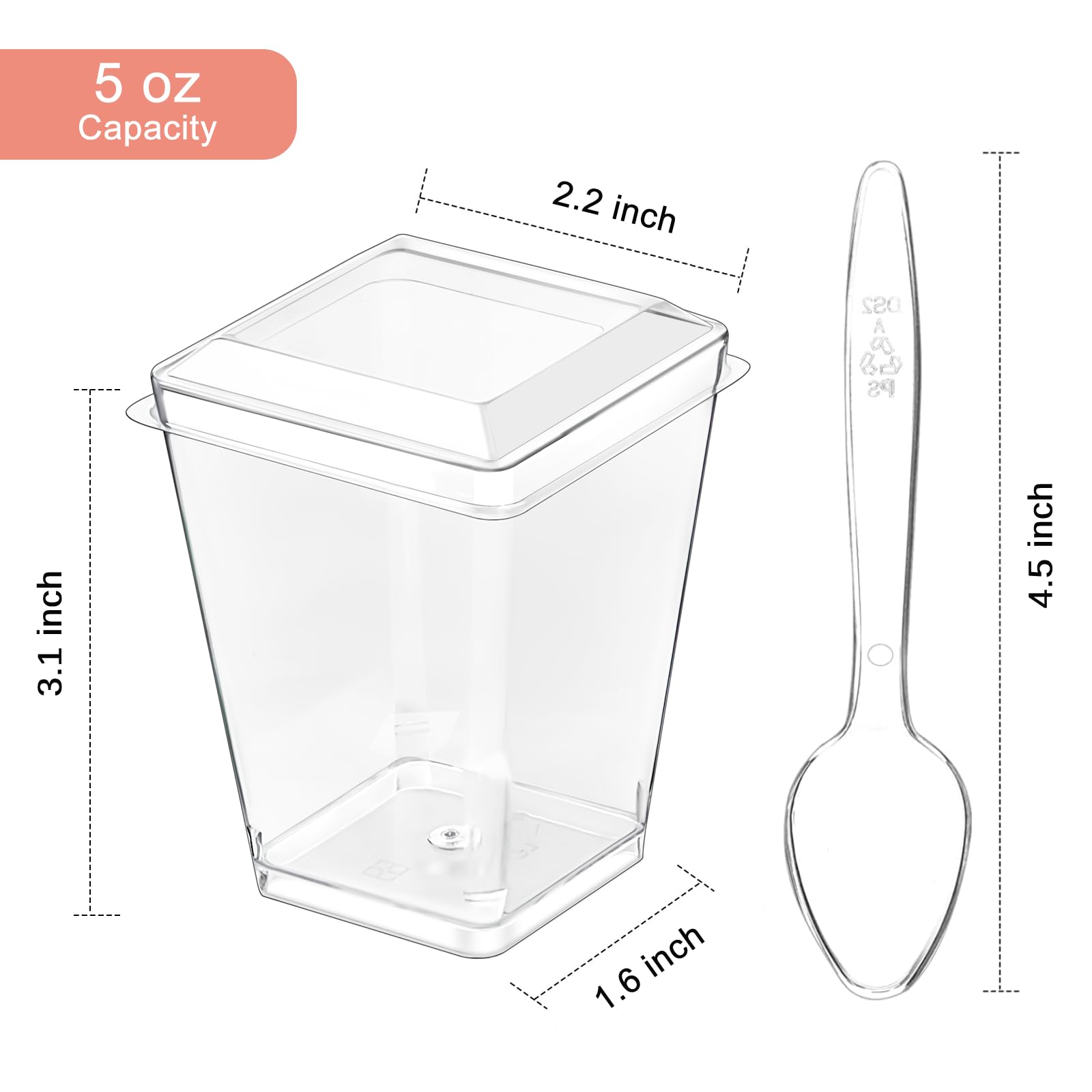 Zezzxu 50 Pack 5 Oz Plastic Dessert Cups With Lids And Spoons, Banana Pudding Cups With Lids Mini Dessert Shooters For Party Ind