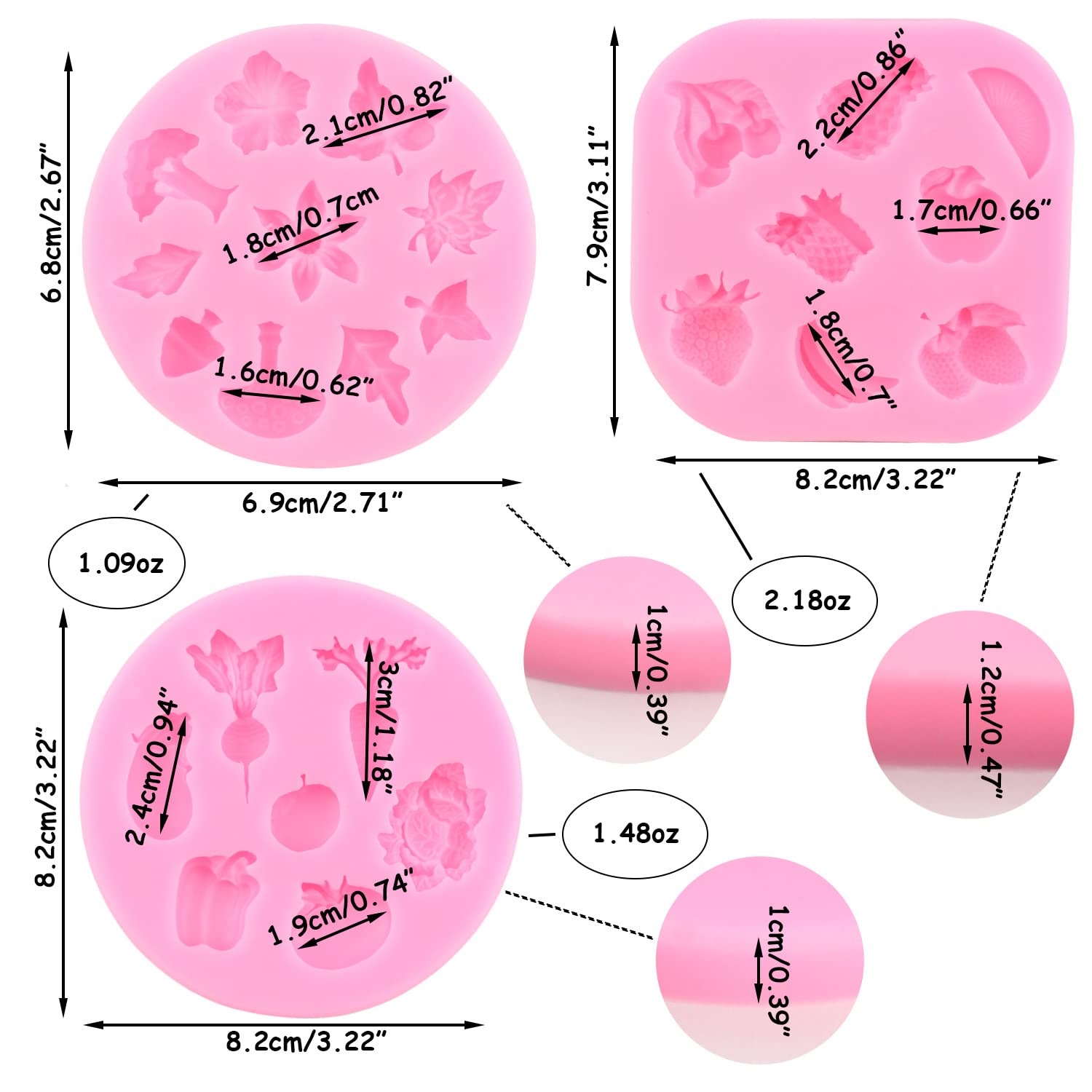 Mujiang Fruit Vegetable Silicone Molds Leaf Fondant Mold For Cake Cupcake Topper Decoration Chocolate Candy Clay Gum Paste Set O