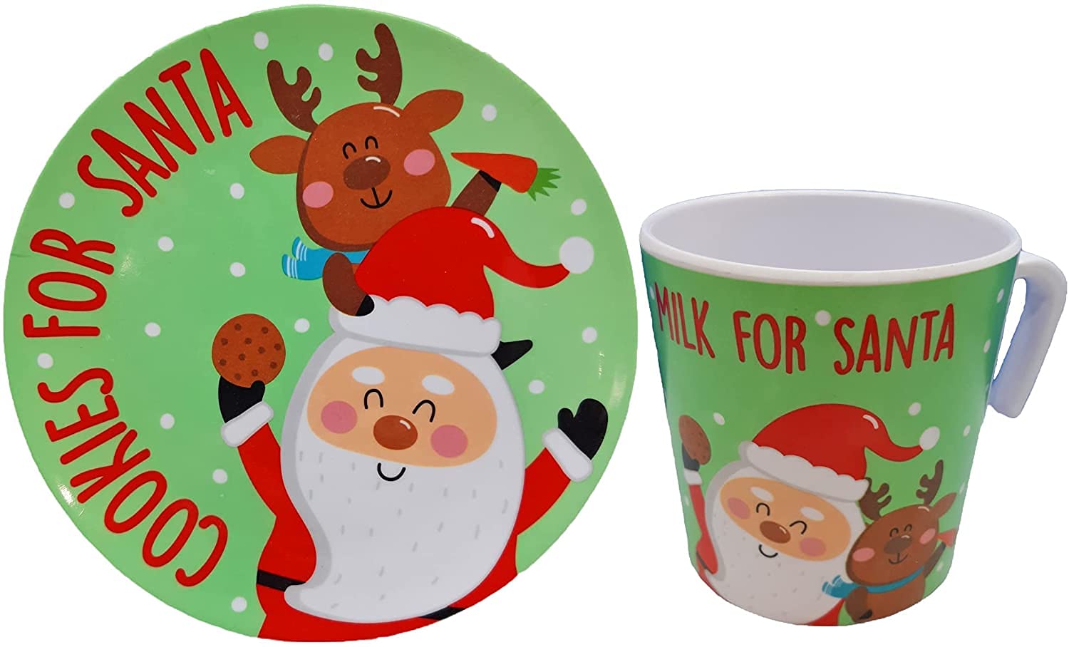 Regent Cookies For Santa Plate And Mug Set: Elf, Reindeer And Santa Designs Melamine Wares (Santa, 1 Plate & 1 Cup)