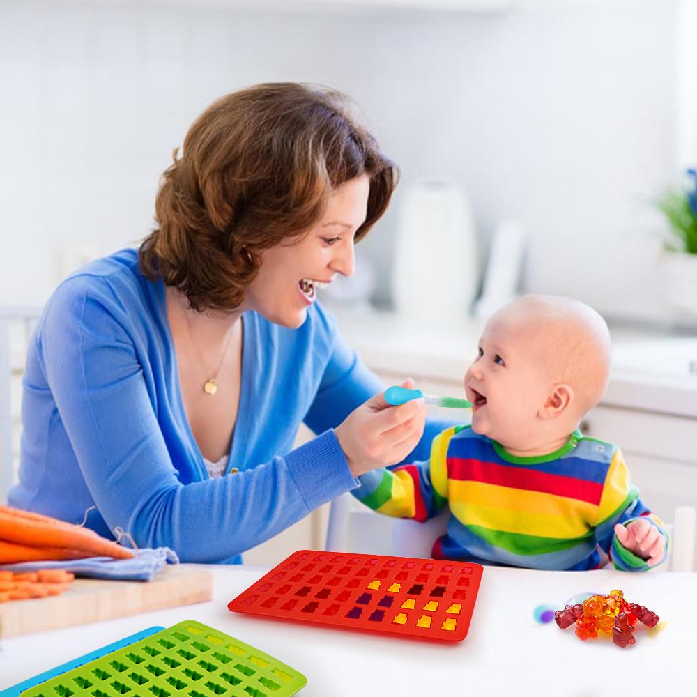 SENHAI Silicone Candy Molds & Ice Cube Trays - 3 Pack Bear Design, Green, Blue, Red