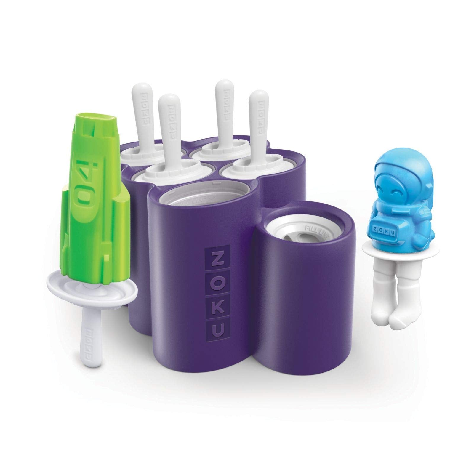 Zoku Space Ice Pop Molds, 6 Rocket And Astronaut-Shaped Popsicles Molds In One Tray With Reusable Popsicle Sticks, Bpa-Free