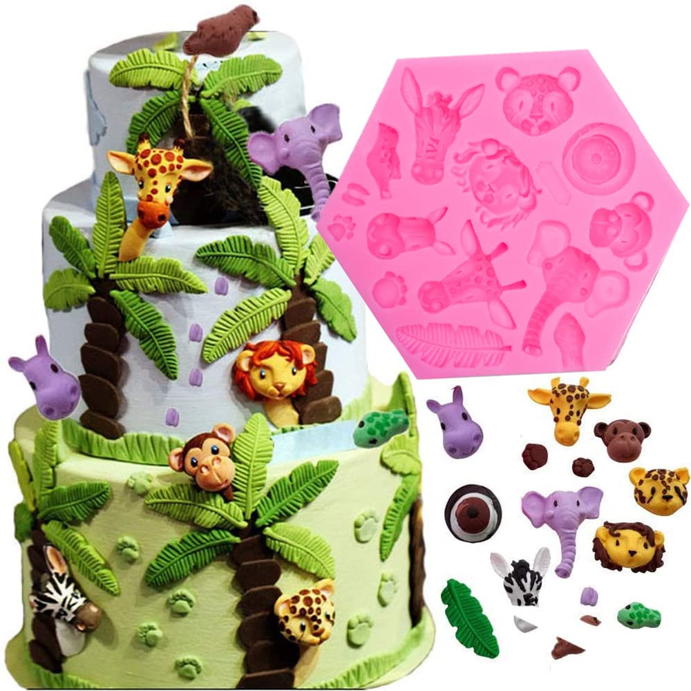 Forest Animals Elephant Lion Giraffe Monkey Zebra Hippo Silicone Mold For Fondant Chocolate Molds Ice Cube Gum Clay Biscuit Plas