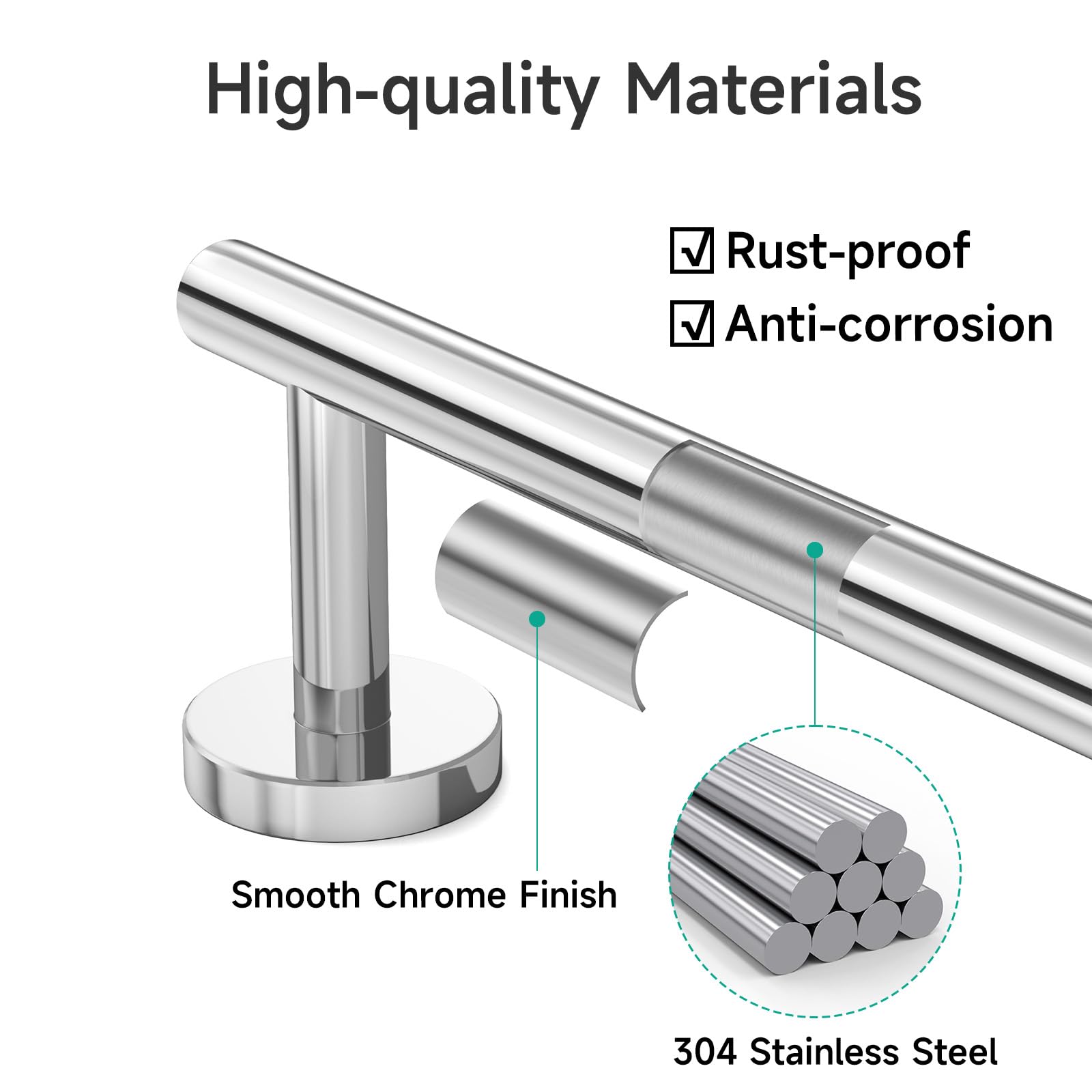 USHOWER Polished Chrome Towel Bar  24-Inch Towel Racks for Bathroom Wall-Mounted  SUS304 Stainless Steel Towel Rod Modern Home Decor (Total Length 27-Inch)