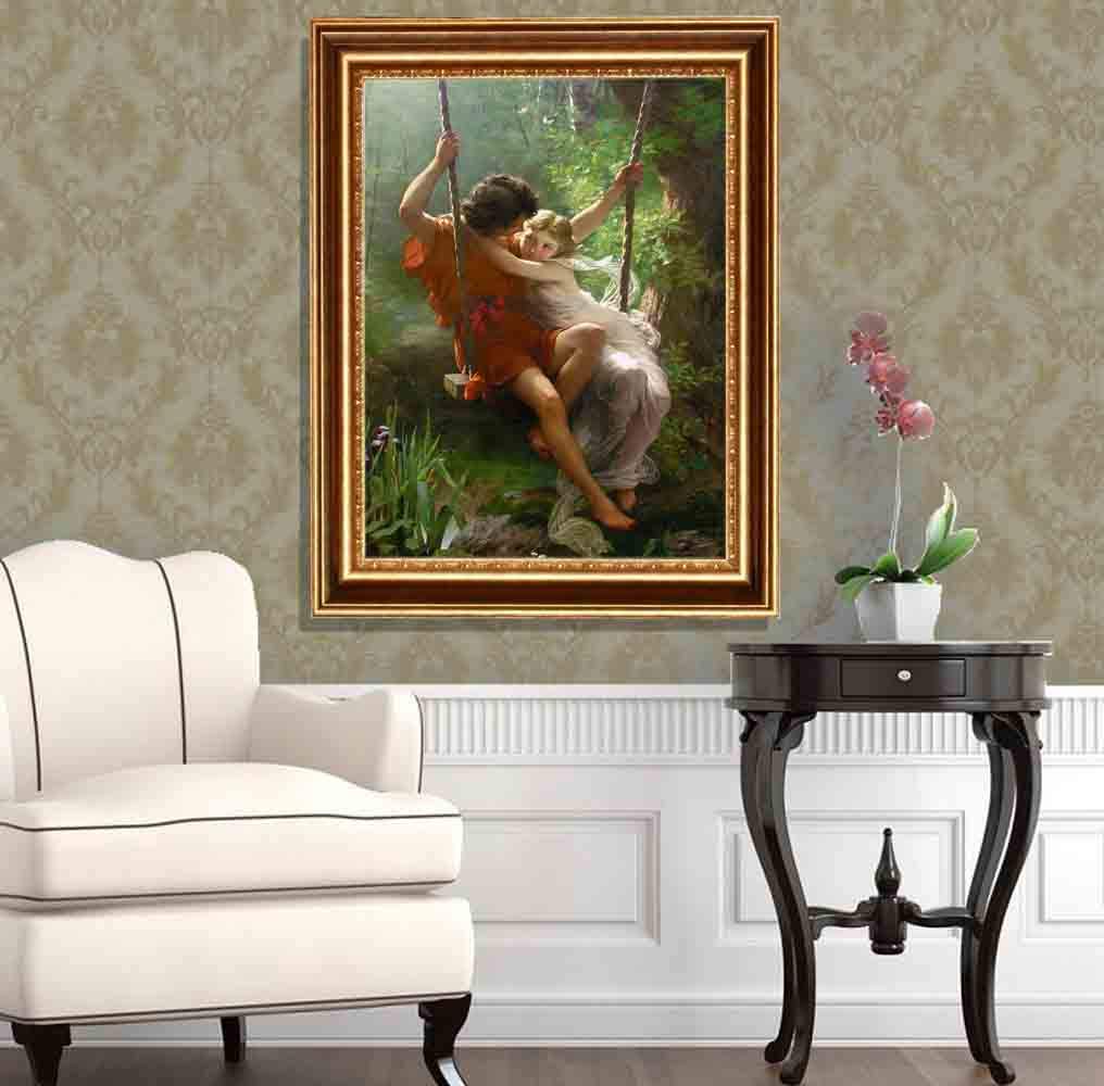 Eliteart -Springtime By Pierre Auguste Cot Giclee Framed Art Canvas Print-Frame Size :24 1/2''X 34 1/2''