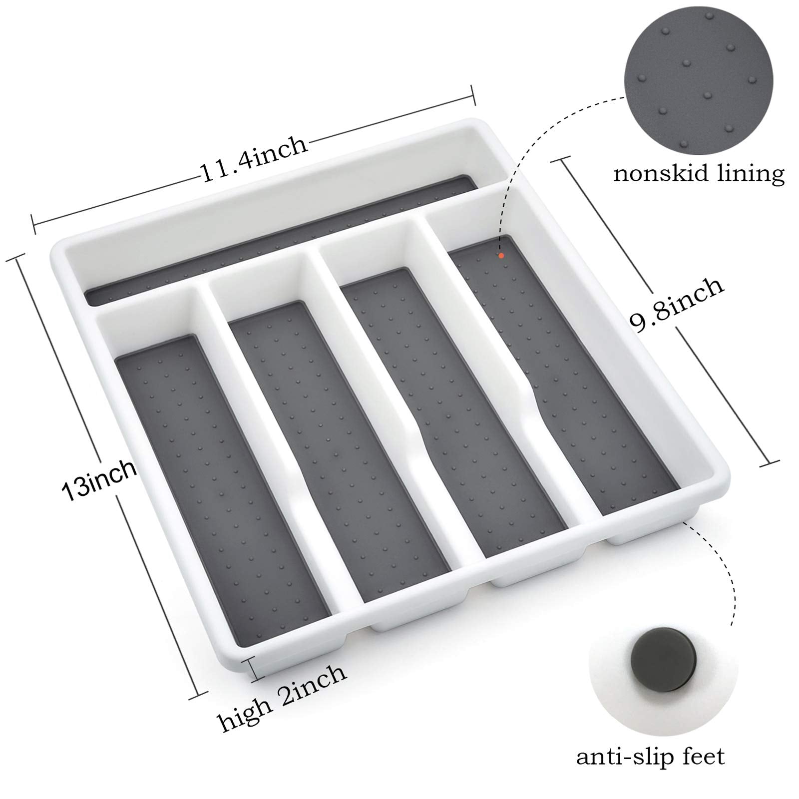 Haware Silverware Tray For Drawer With Five Sections, Flatware Organizer/Cutlery Holder With Soft Grip Lining And Non-Slip Rubbe