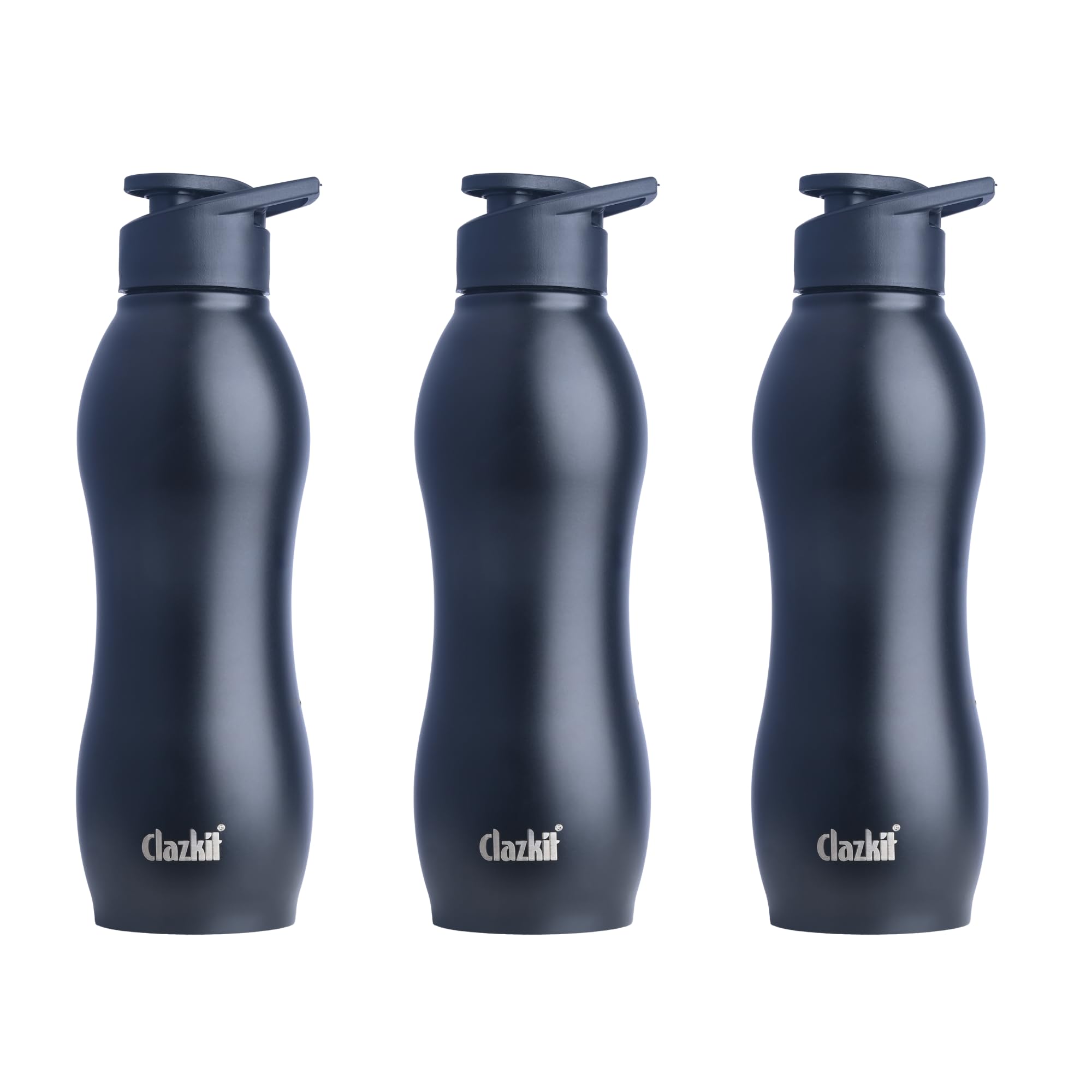 Clazkit Platina Stainless Steel Black Matte Finish Water Bottle Set Of 3|Isi Certified | Leakproof, Rust-Free, Bpa-Free, Durable