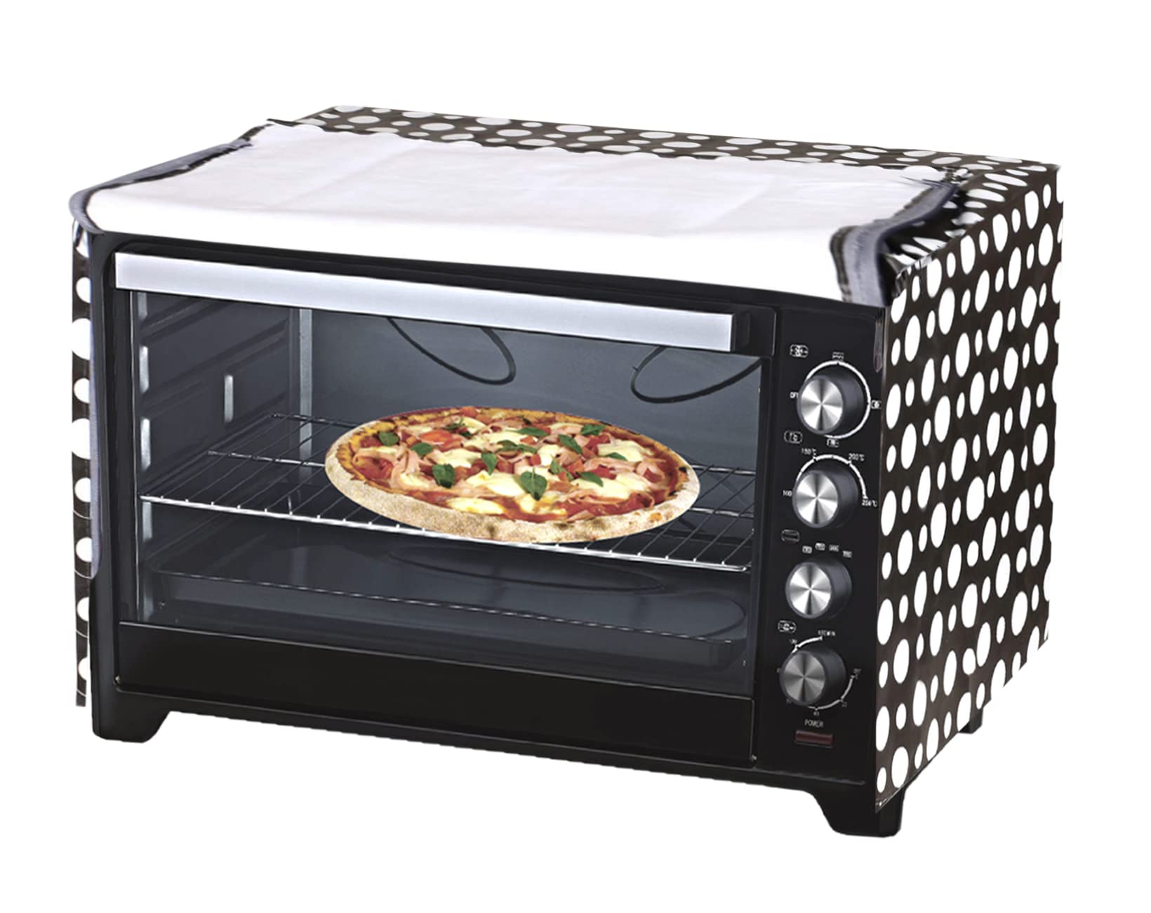 Kuber Industries Pvc Dot Printed Microwave Oven Cover, Dustproof Machine Protector Cover,30 Ltr. (Black)-Hs43Kubmart26078,Standa