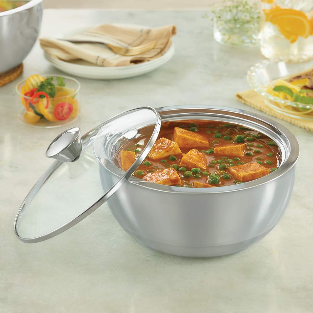 Borosil Stainless Steel Insulated Curry Server, 500Ml, Silver