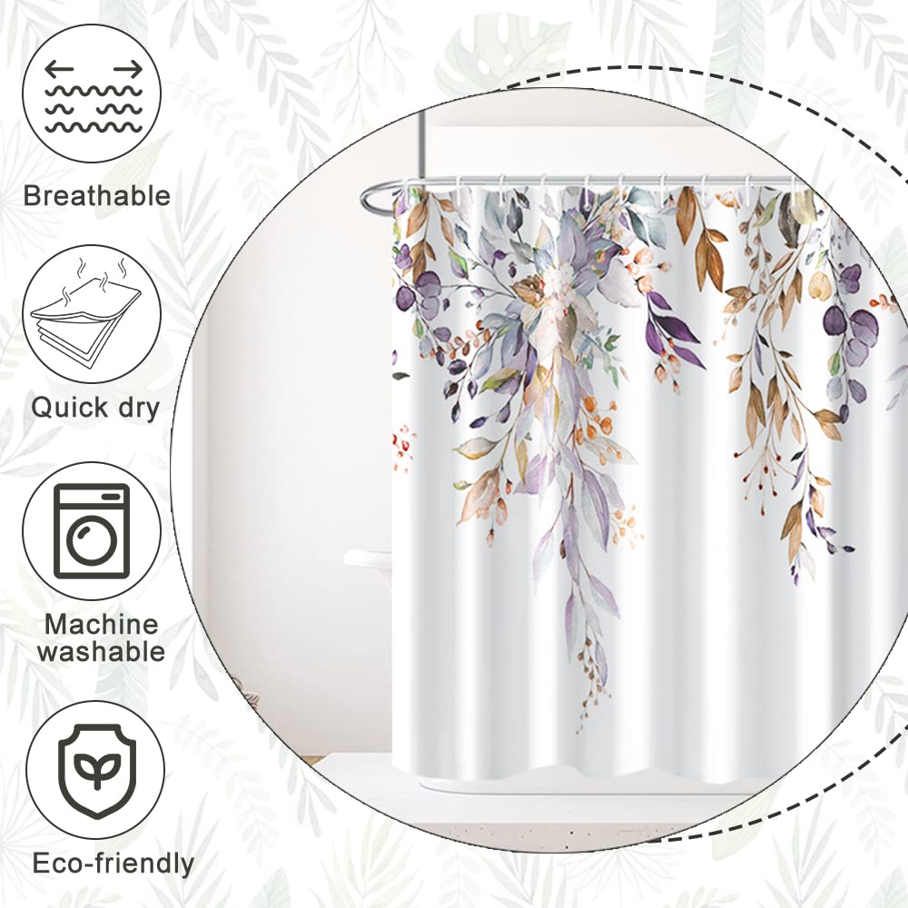 Ruelvth Small Stall Shower Curtain, Purple Eucalyptus Shower Curtain For Bathroom Waterproof Fabric Spring Rv Shower Curtain Set