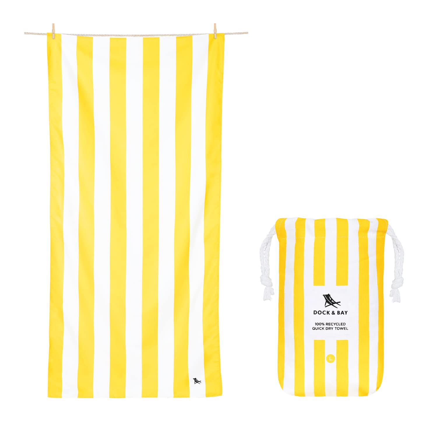 Dock & Bay Beach Towel - Quick Dry, Sand Free - Compact, Lightweight - 100% Recycled - Includes Bag - Cabana - Boracay Yellow -