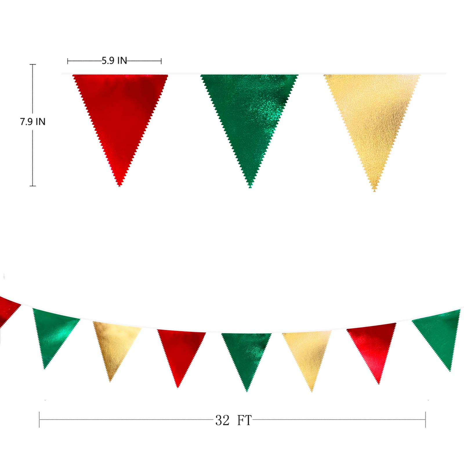 Christmas Party Decorations Triangle Pennant Banner Flag Red Green Gold Metallic Fabric Bunting Garland For Xmas Holiday Wedding