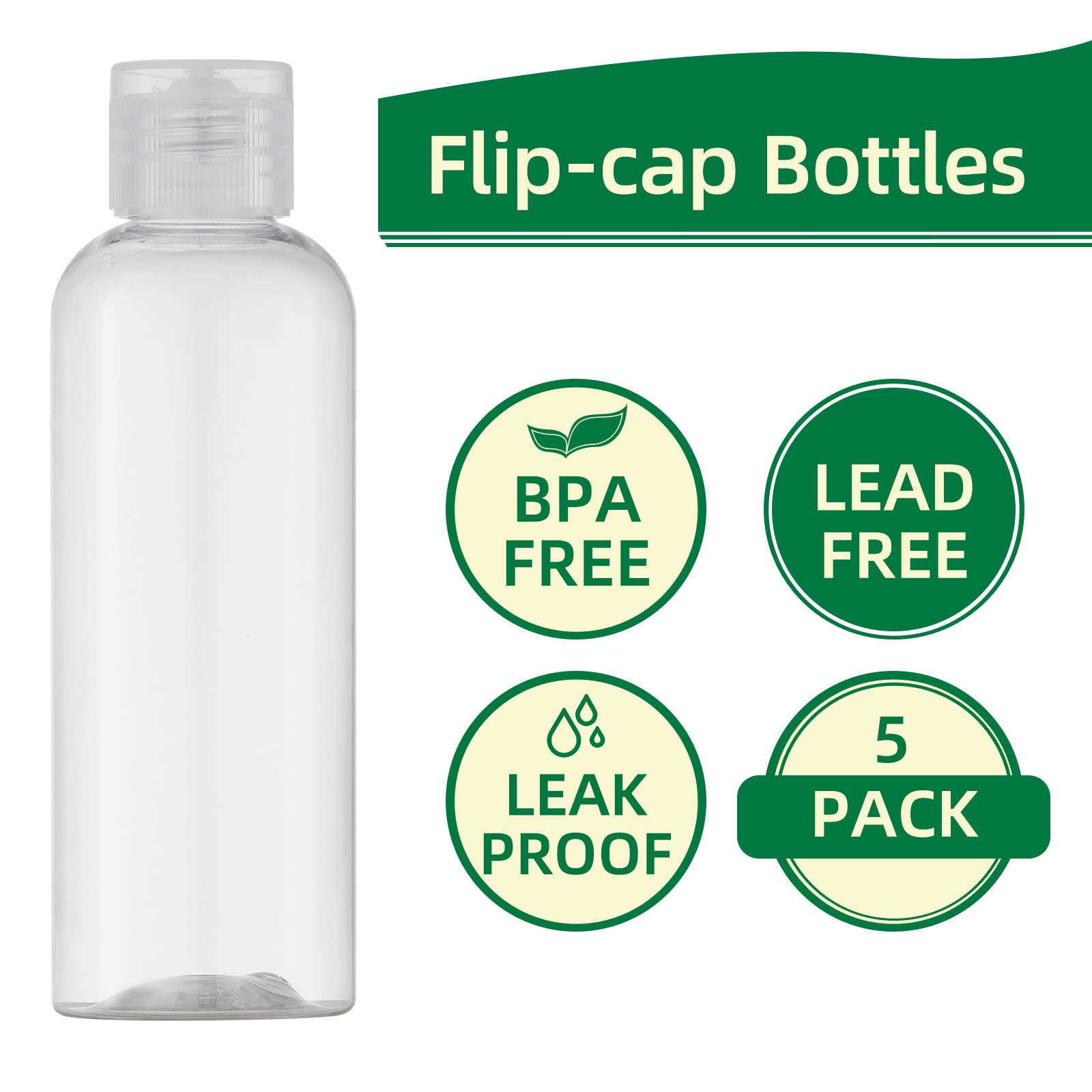 LISAPACK 3.4oz Travel Bottles For Toiletries (5pcs)  Travel Size Containers for Shampoo (100ml  Clear)