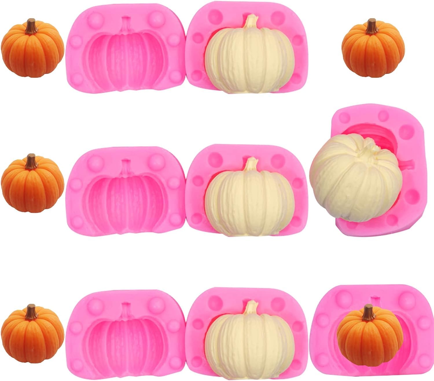 4 Pairs Halloween 3D Pumpkin Silicone Molds, Mini Pumpkin Chocolate Candy Fondant Mold For Thanksgiving Fall Baking, Autumn Fond