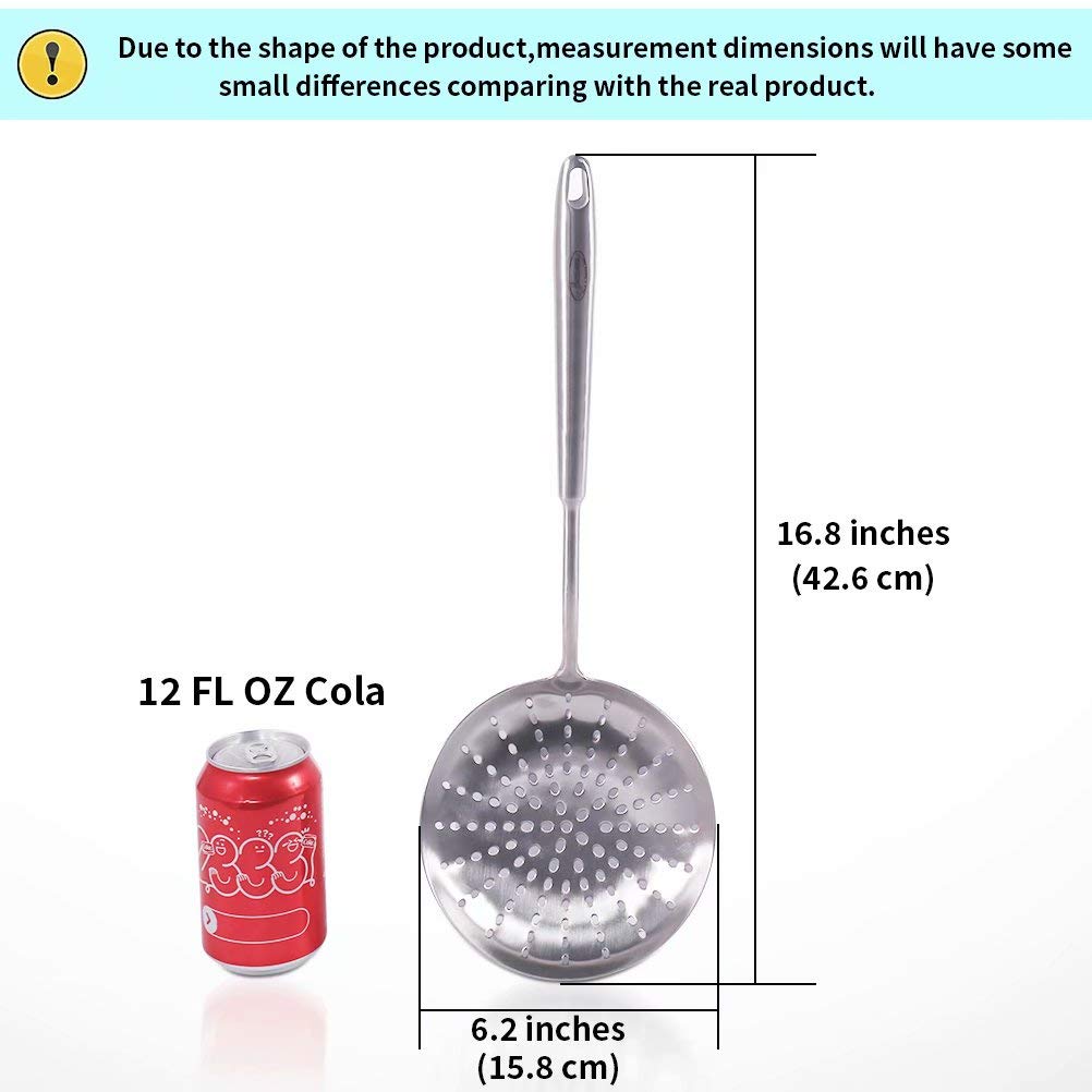 Newness Strainer Skimmer, 304 Stainless Steel Slotted Spoon Fry Ladle Skimmer Cooking Spoon, Large Skimmer Slotted Colander Spoo